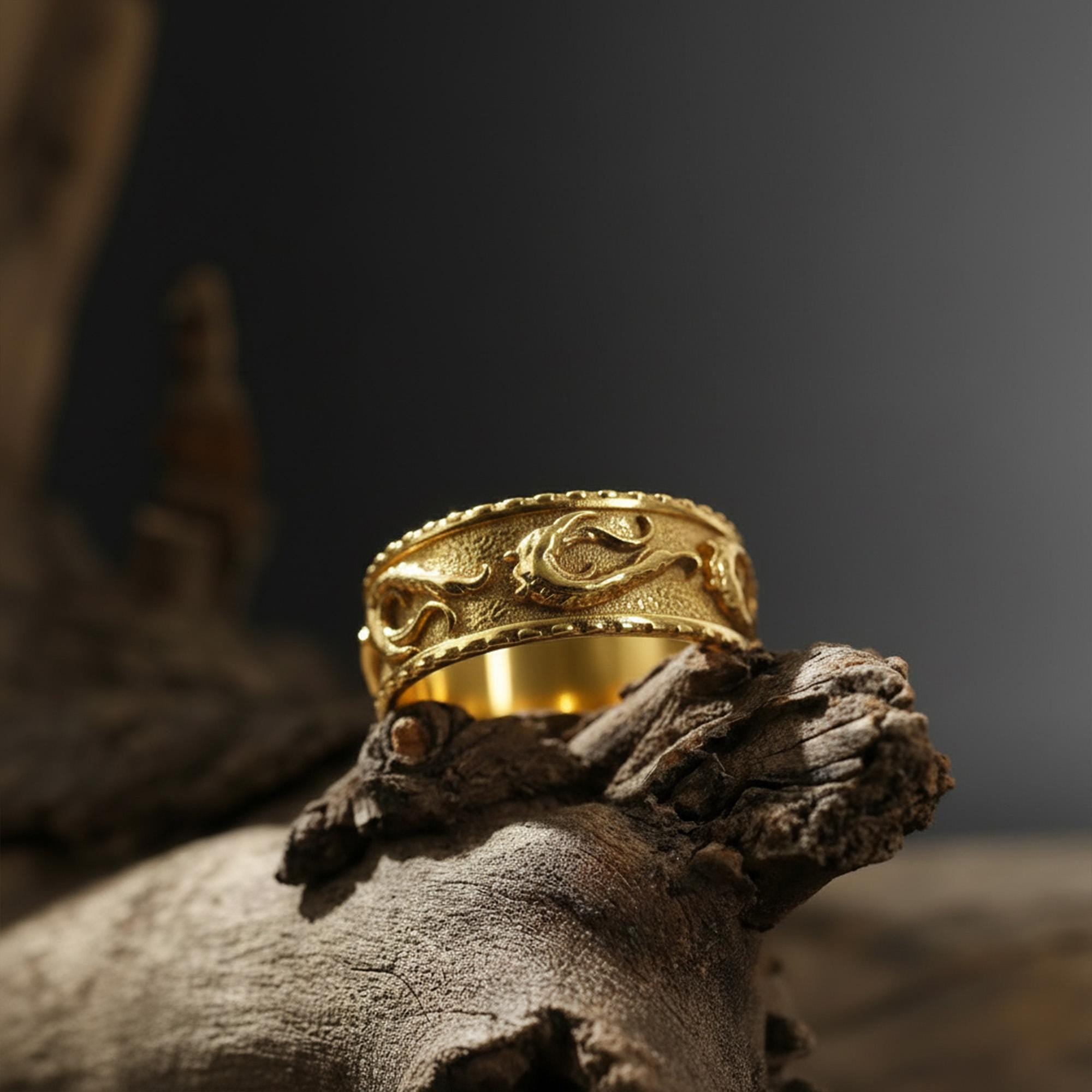 Gold Plated Wind Pattern Ring: Luxury Nature Inspired Wedding Swirl Band, Waves Statement Jewelry