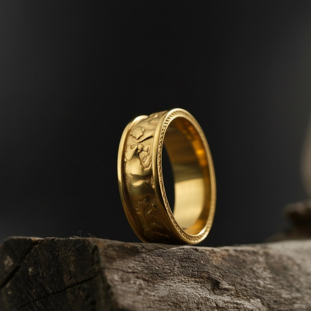 Gold Plated Bears Band: Nordic Grizzly Animal Jewelry, Handmade Berserker Band