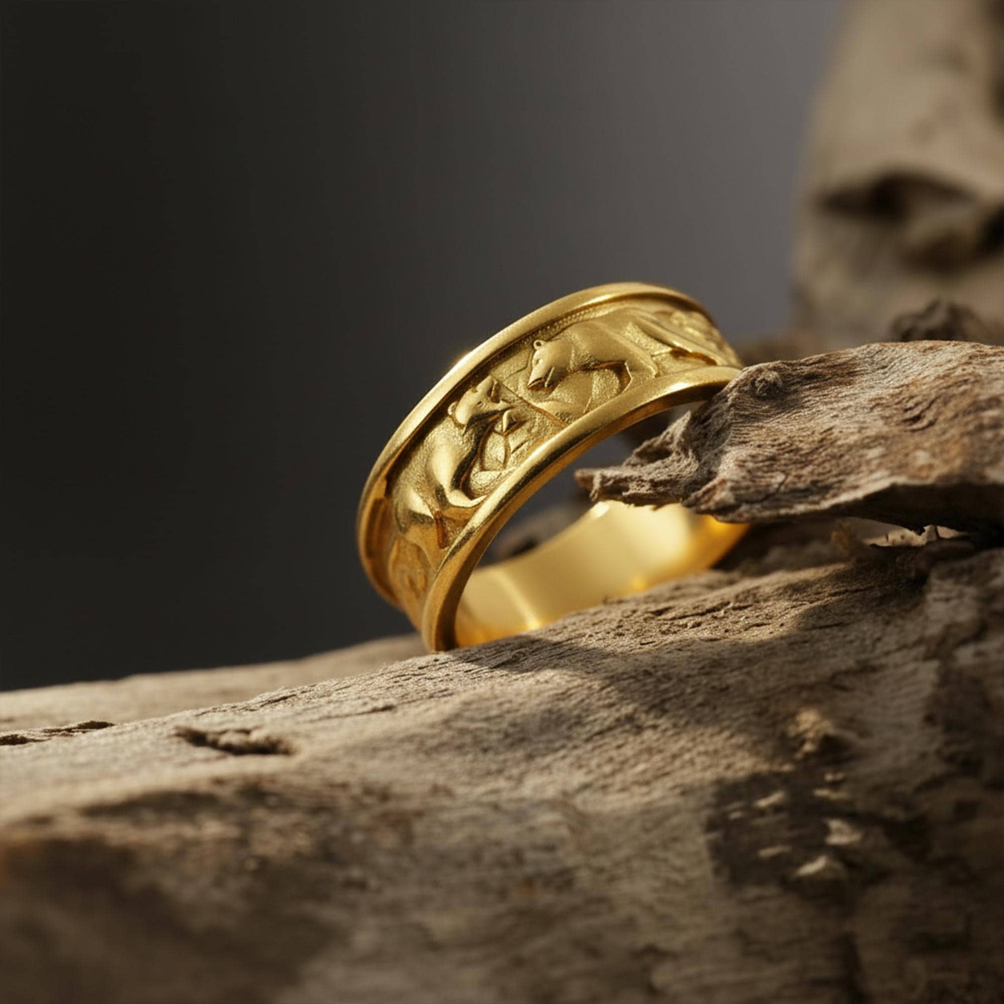 Gold Plated Bears Band: Nordic Grizzly Animal Jewelry, Handmade Berserker Band