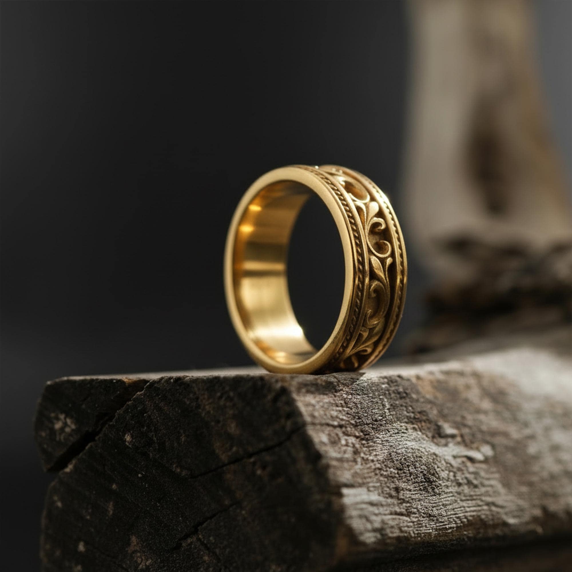 Sterling Silver Vintage Men's Band: Engraved Scrollwork Wedding Ring