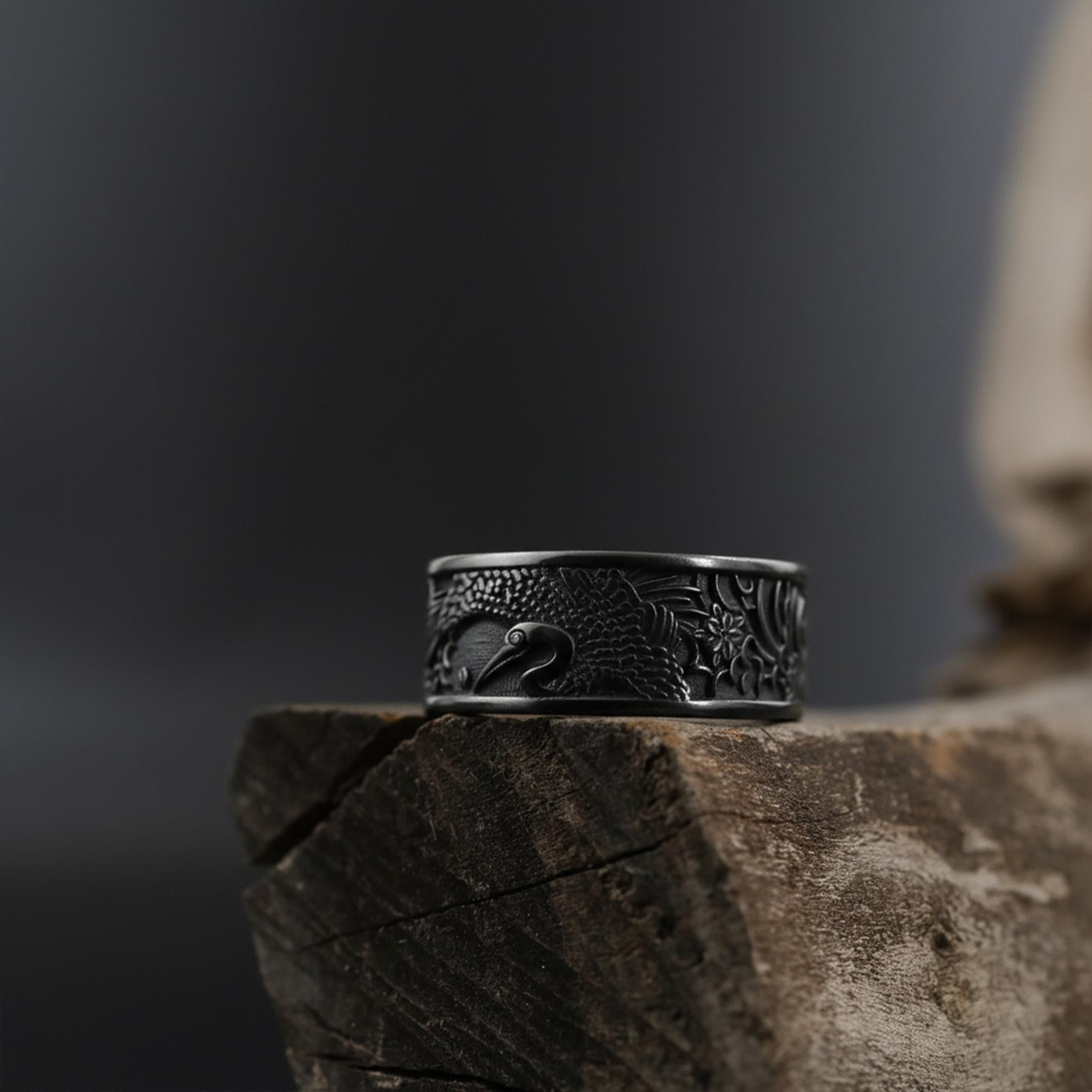 Gold Plated Shadoof Band Ring: Traditional Band Ring, Men's Silver Jewelry, Asian Oriental Ring, Japanese Jewelry
