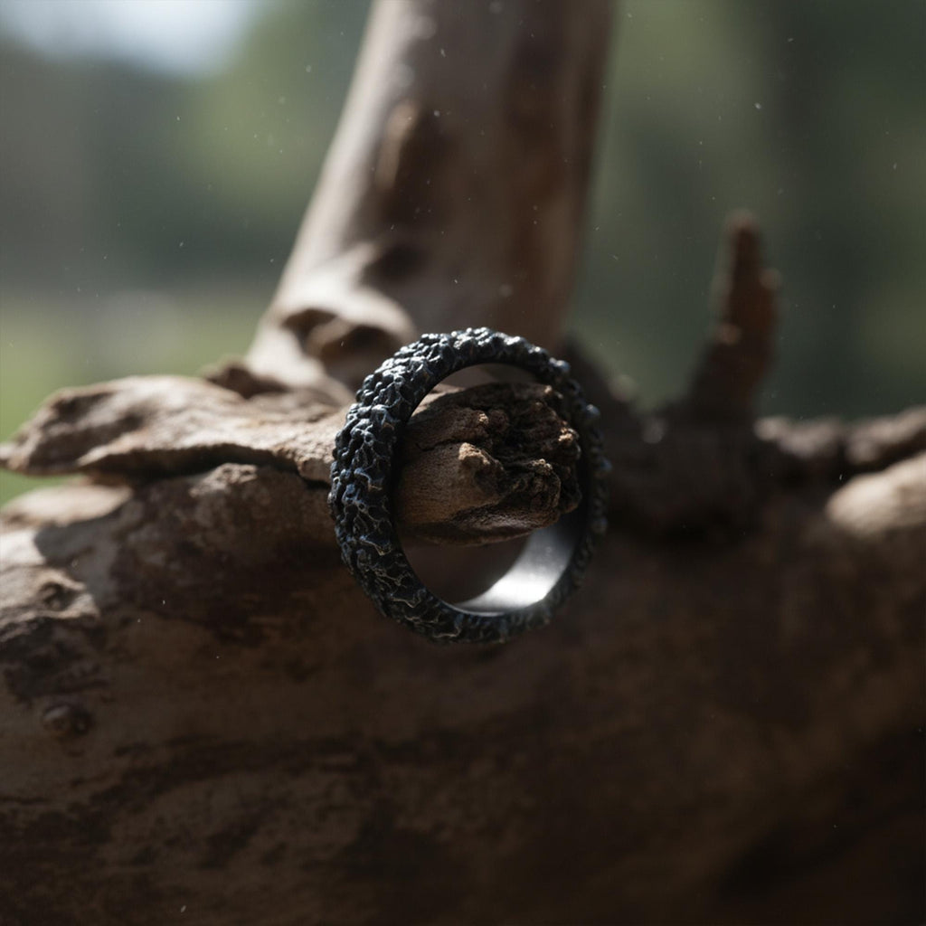 Silver Asymmetric Textured Band Ring: Cool Design Wedding Band, Unique Silver Jewelry
