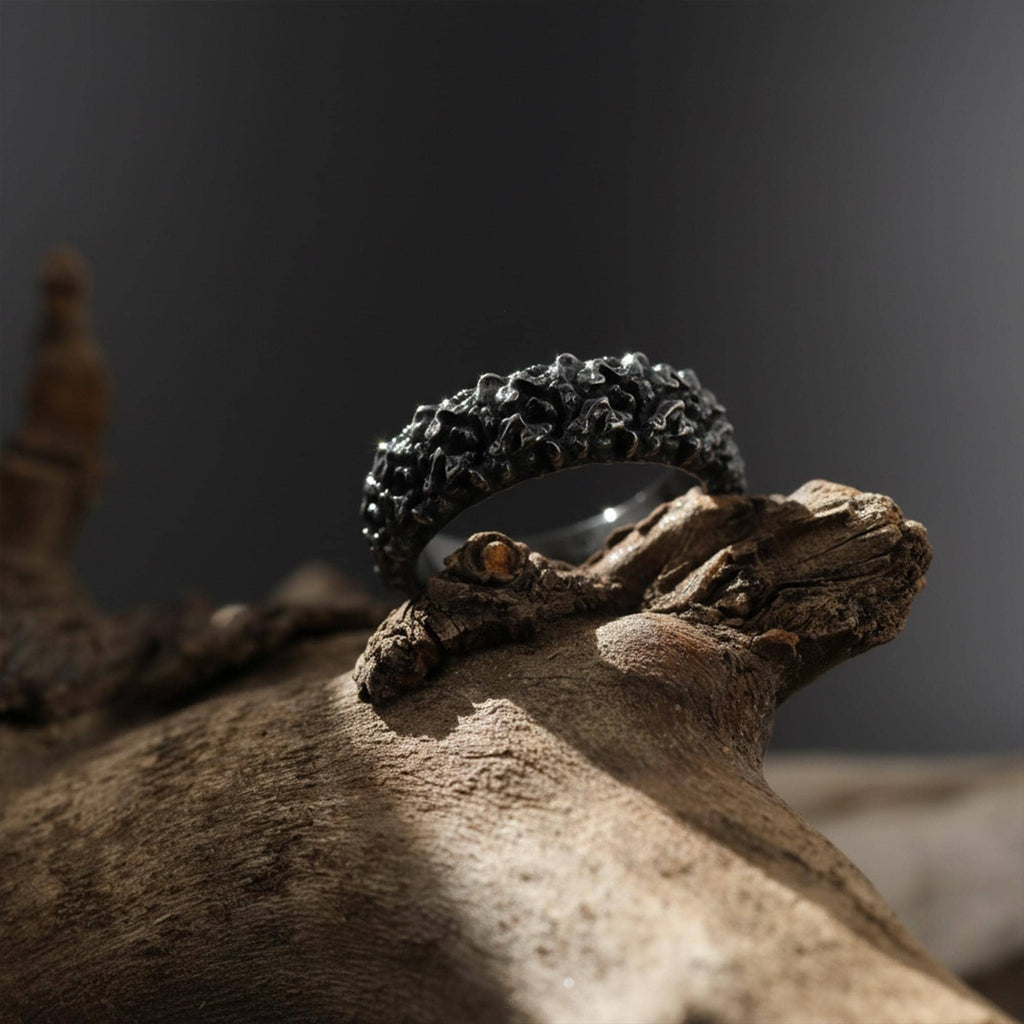 Silver Asymmetric Textured Band Ring: Cool Design Wedding Band, Unique Silver Jewelry
