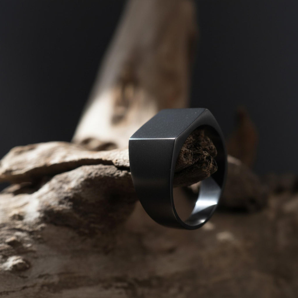 Minimal Black Silver Square Ring: Modern Polished Statement Ring, Masculine Jewelry, Sleek Contemporary Ring