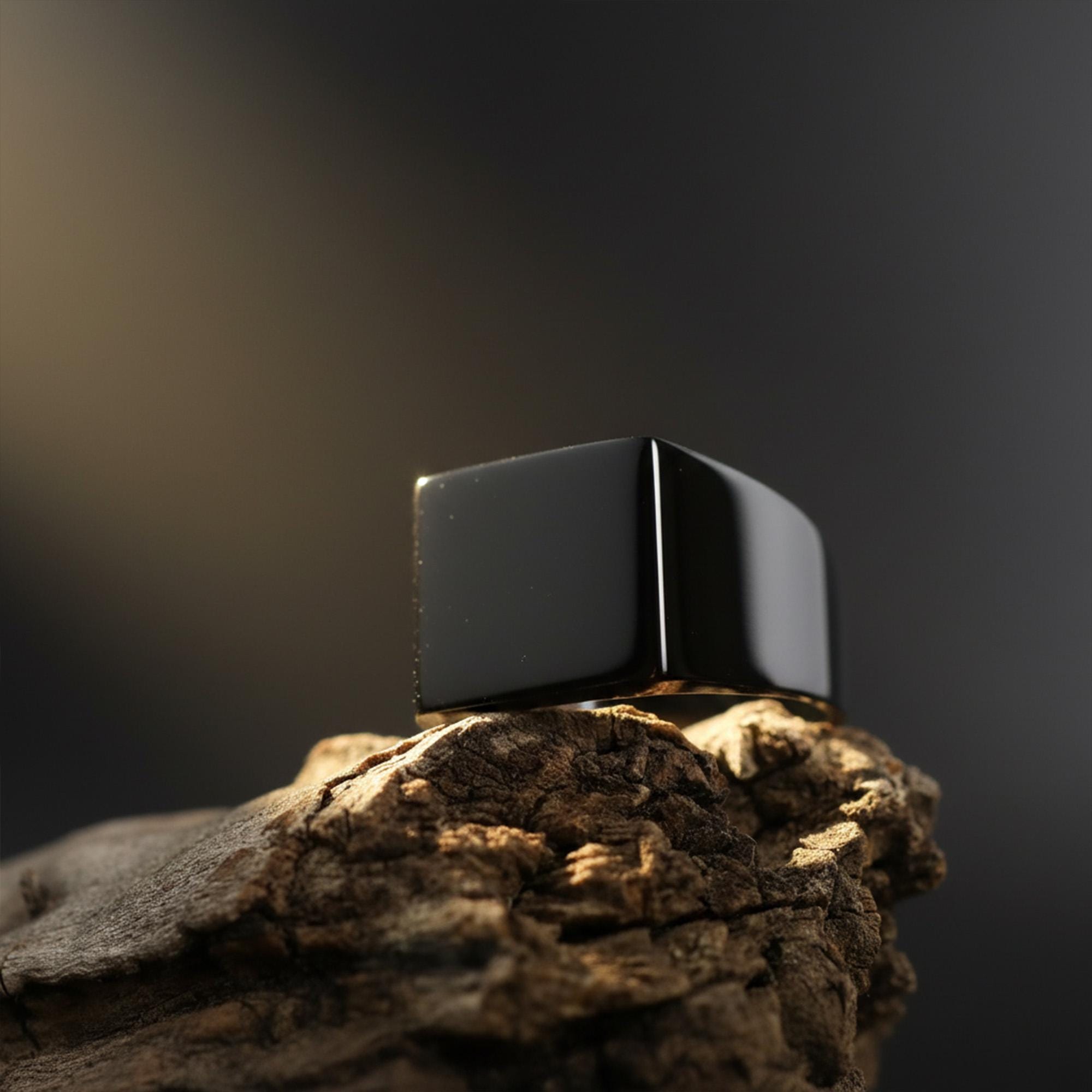 Minimal Black Silver Square Ring: Modern Polished Statement Ring, Masculine Jewelry, Sleek Contemporary Ring