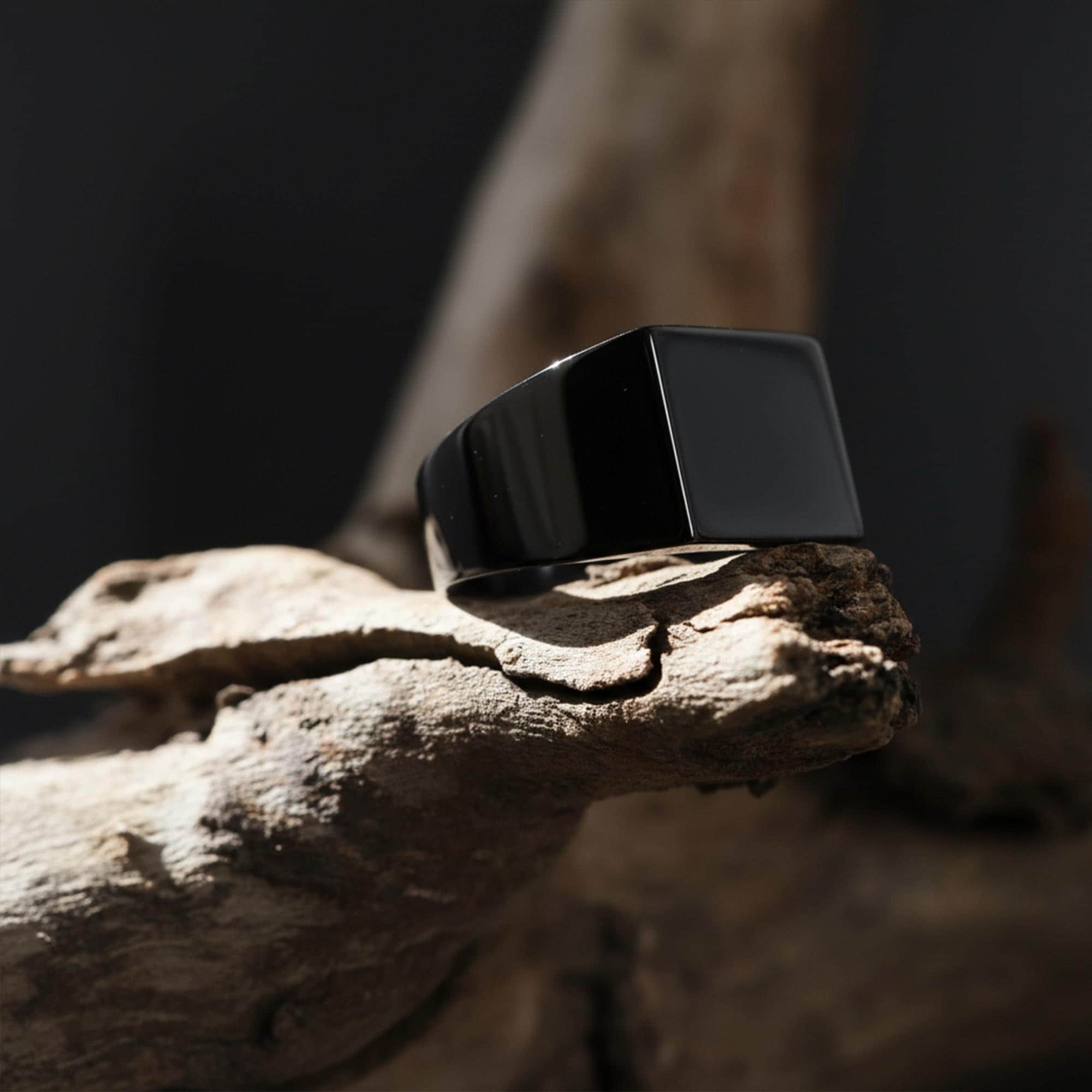 Minimal Black Silver Square Ring: Modern Polished Statement Ring, Masculine Jewelry, Sleek Contemporary Ring