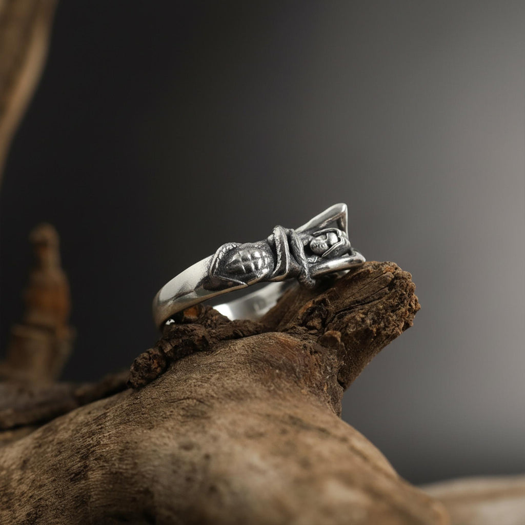 Black silver siren ring, mermaid ring, mythology ring, black rhodium ring, and gothic statement jewelry designed for those who are drawn to dark fantasy, ocean symbolism, and bold artistic design. This striking ring features a sculptural siren-inspired form that creates a mysterious and dramatic presence with strong visual character. It is not a simple accessory — it is a statement ring that blends mythological beauty, dark elegance, and handcraf
