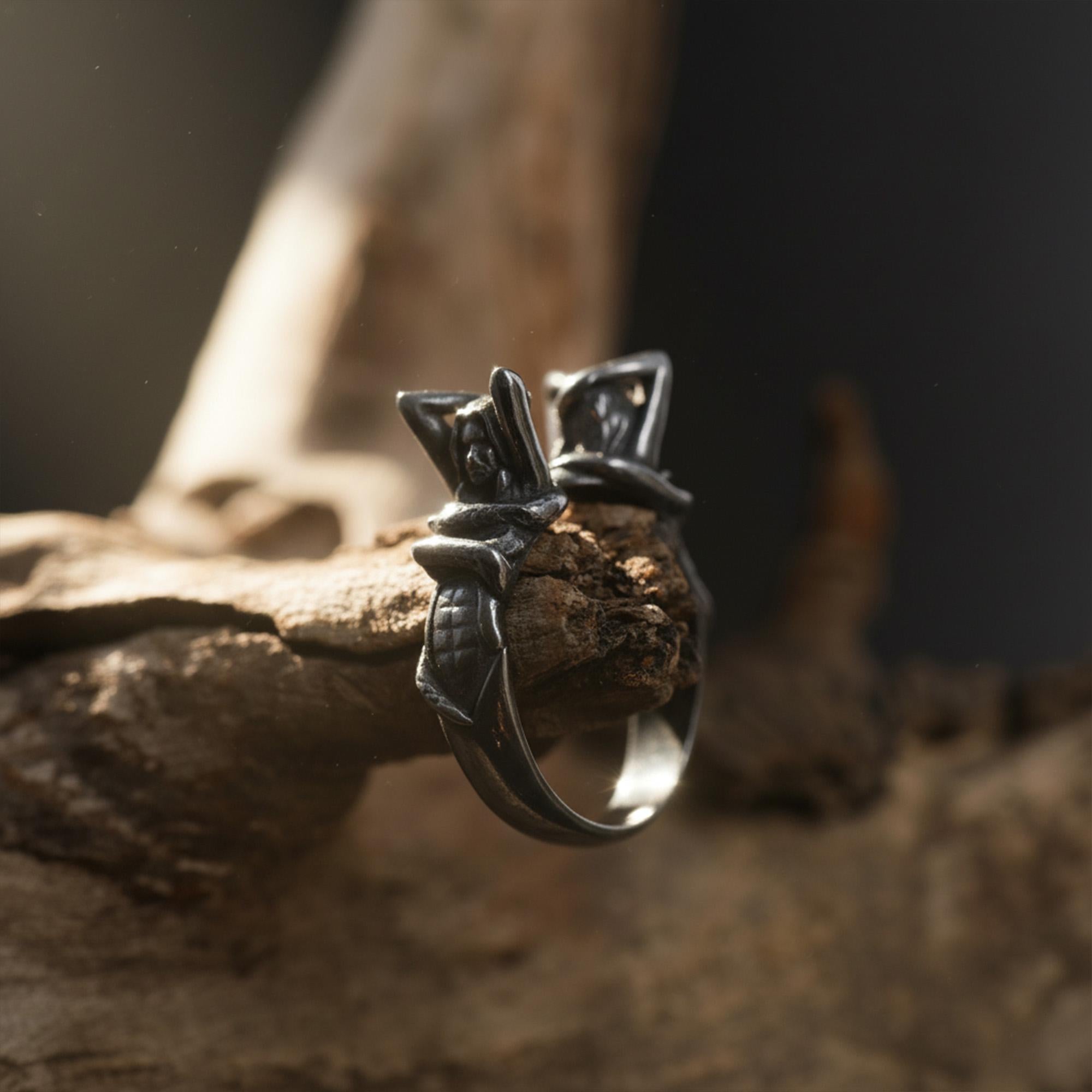 Black silver siren ring, mermaid ring, mythology ring, black rhodium ring, and gothic statement jewelry designed for those who are drawn to dark fantasy, ocean symbolism, and bold artistic design. This striking ring features a sculptural siren-inspired form that creates a mysterious and dramatic presence with strong visual character. It is not a simple accessory — it is a statement ring that blends mythological beauty, dark elegance, and handcraf