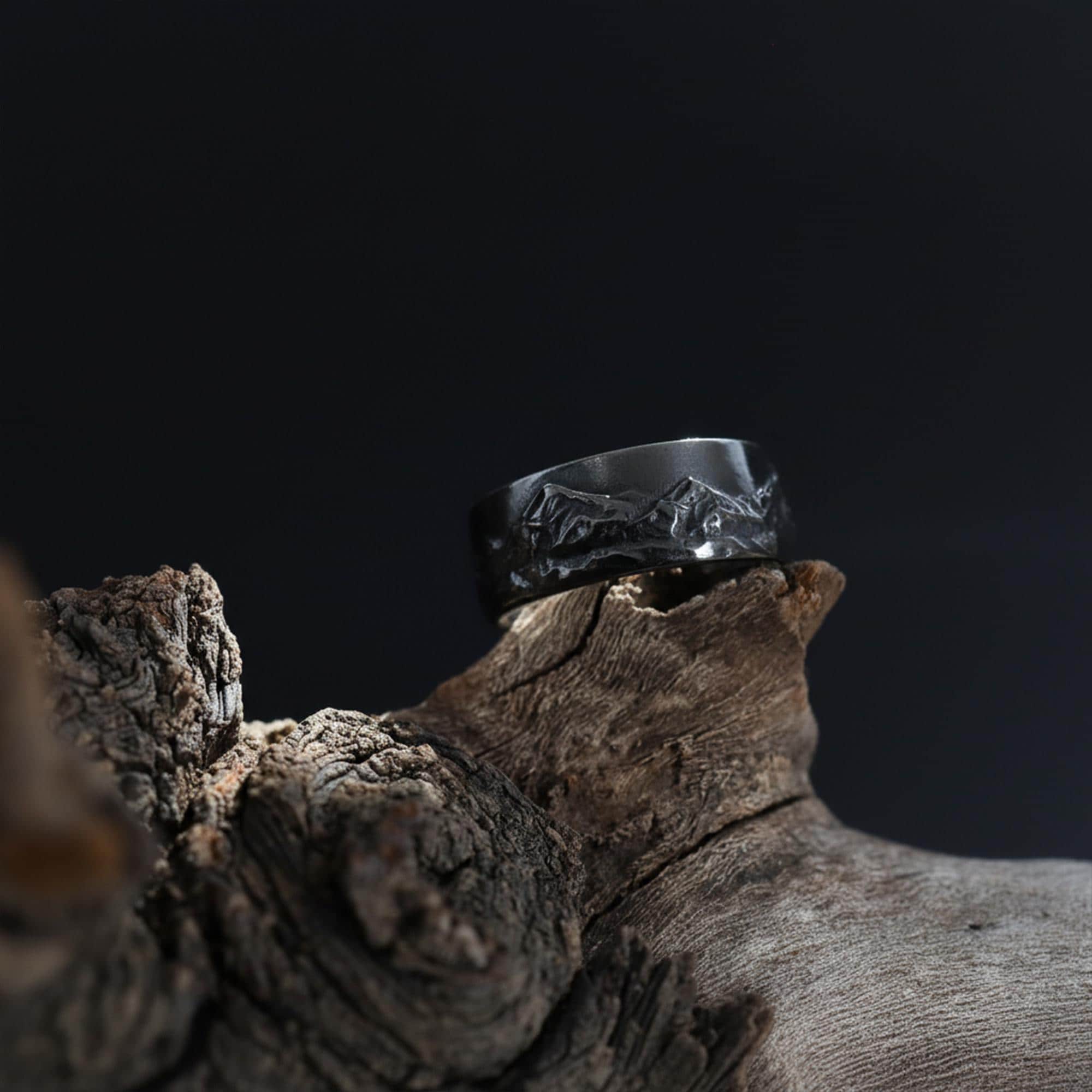 Rugged Mountain Landscape Ring: Outdoor Statement Band Ring, Mountain Range Ring, Wilderness Jewelry
