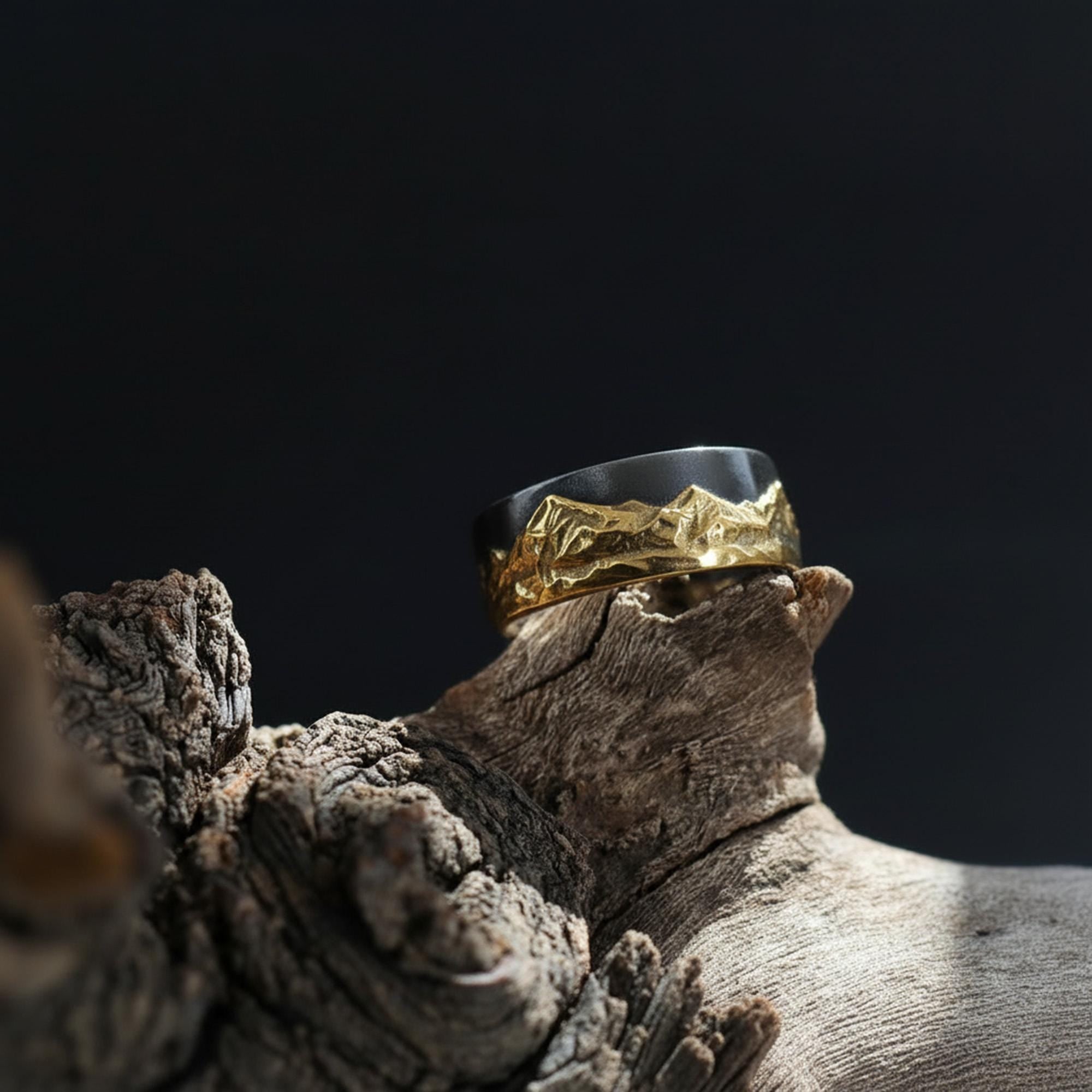 Rugged Mountain Landscape Ring: Outdoor Statement Band Ring, Mountain Range Ring, Wilderness Jewelry