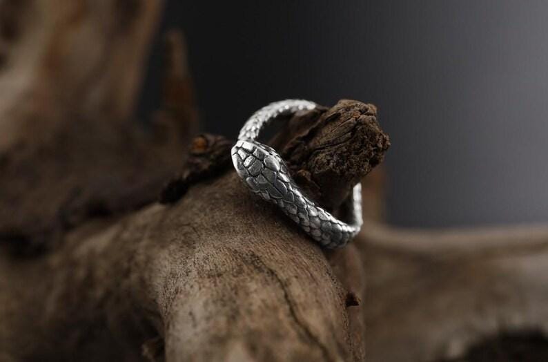 Rhodium Plated Ouroboros Snake Ring | Serpent Eternity Symbol Band, Rebirth Jewelry