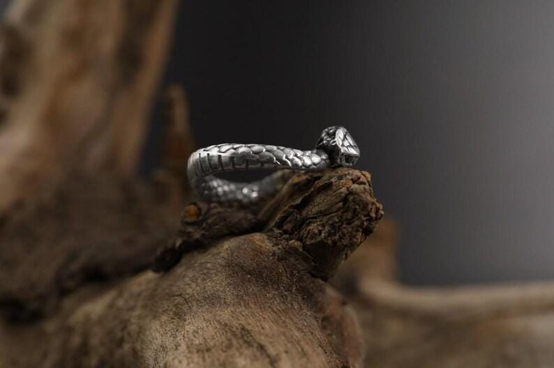 Rhodium Plated Ouroboros Snake Ring | Serpent Eternity Symbol Band, Rebirth Jewelry