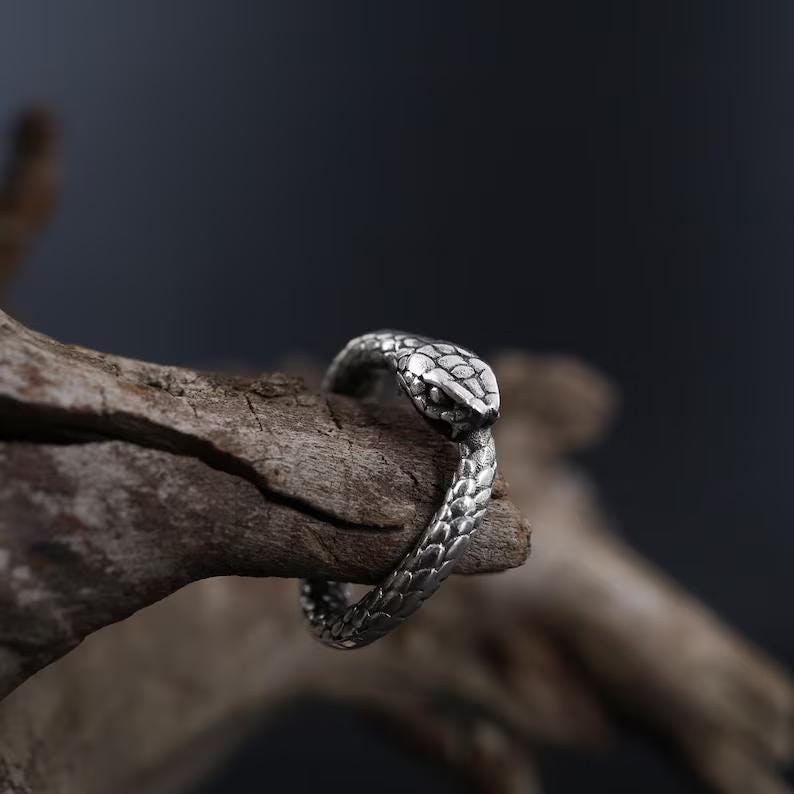 Rhodium Plated Ouroboros Snake Ring | Serpent Eternity Symbol Band, Rebirth Jewelry