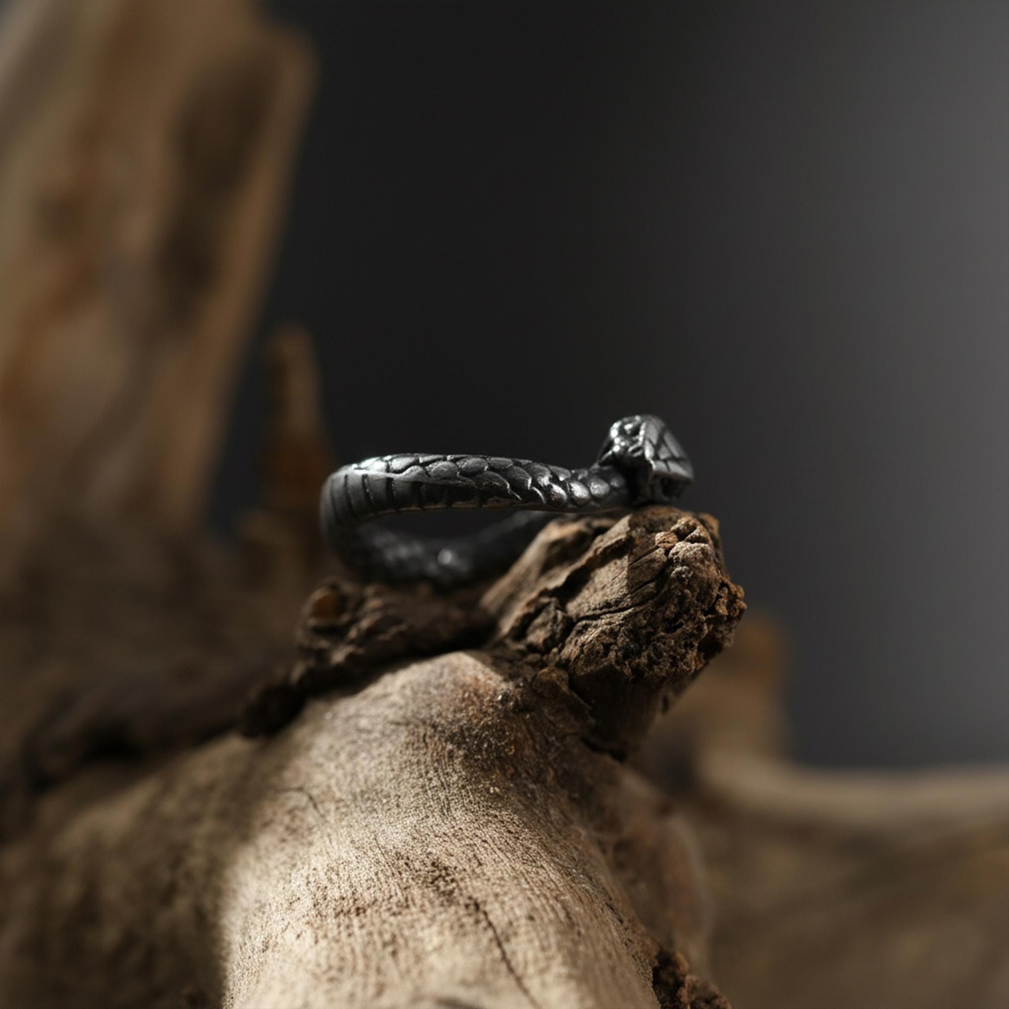 Rhodium Plated Ouroboros Snake Ring | Serpent Eternity Symbol Band, Rebirth Jewelry