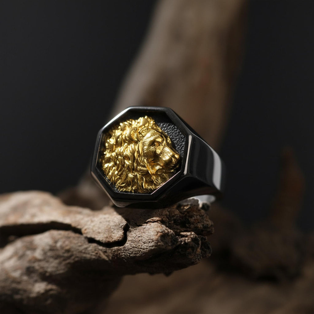African lion signet ring, sterling silver safari animal jewelry, symbolic king lion statement band, and handcrafted bold accessory designed for those who are drawn to courage, leadership, and untamed strength. This striking ring features a detailed African lion motif framed within a bold signet structure, creating a look that feels regal, masculine, and deeply symbolic