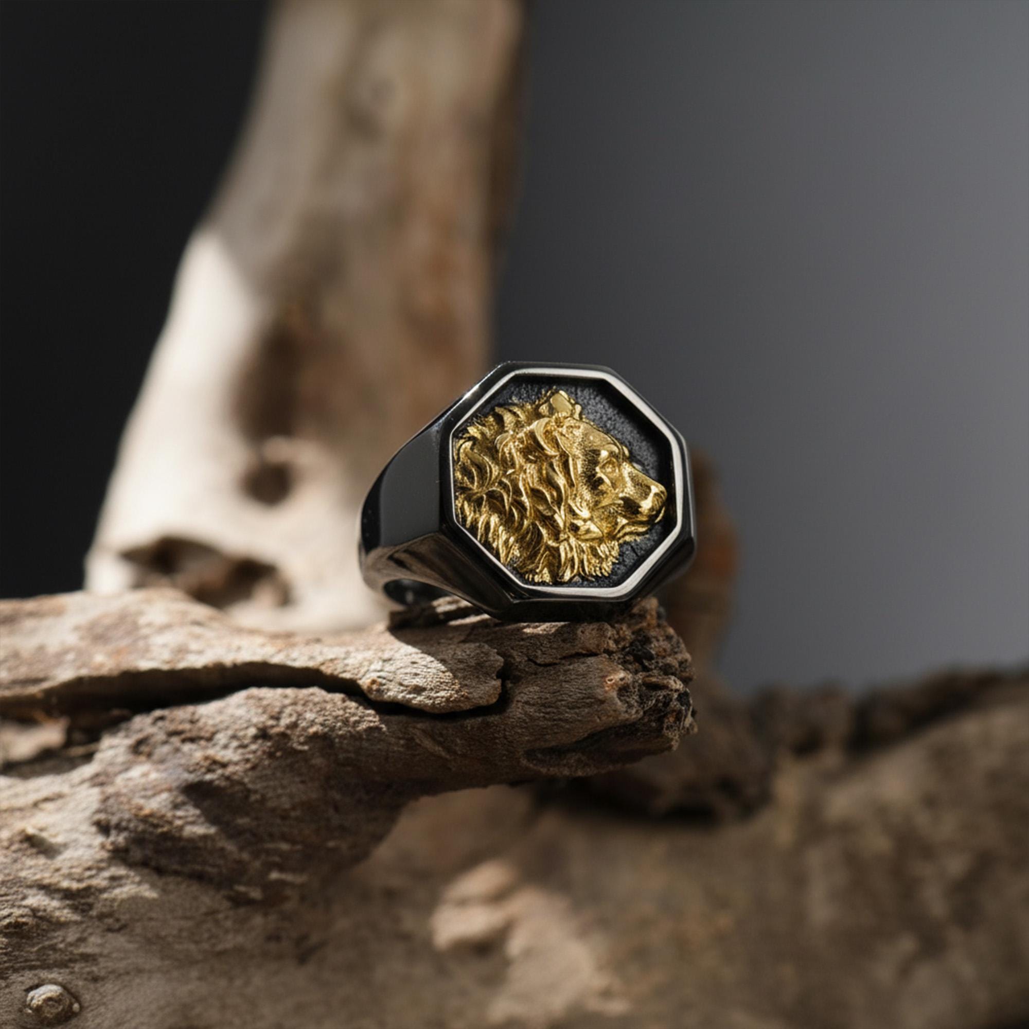 African lion signet ring, sterling silver safari animal jewelry, symbolic king lion statement band, and handcrafted bold accessory designed for those who are drawn to courage, leadership, and untamed strength. This striking ring features a detailed African lion motif framed within a bold signet structure, creating a look that feels regal, masculine, and deeply symbolic