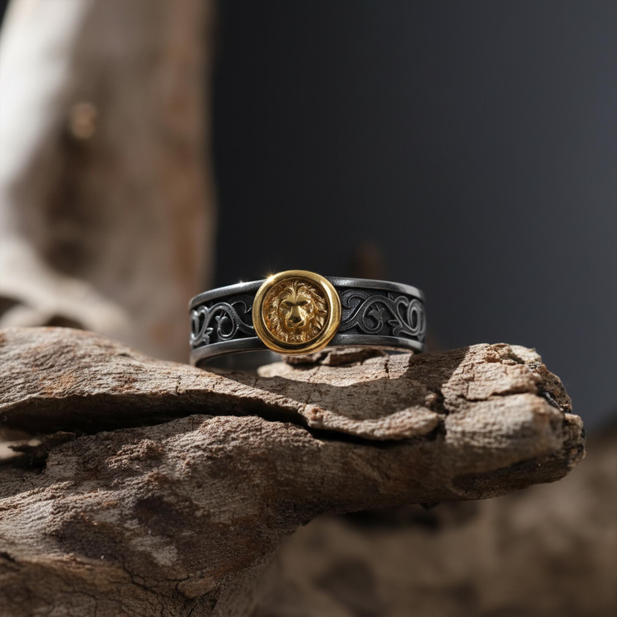 Handcrafted lion spirit band ring, rhodium plated sterling silver animal jewelry, and symbolic statement ring designed for those who are drawn to strength, leadership, and inner power. This striking ring features a bold lion-inspired design, creating a look that feels powerful, spiritual, and timeless