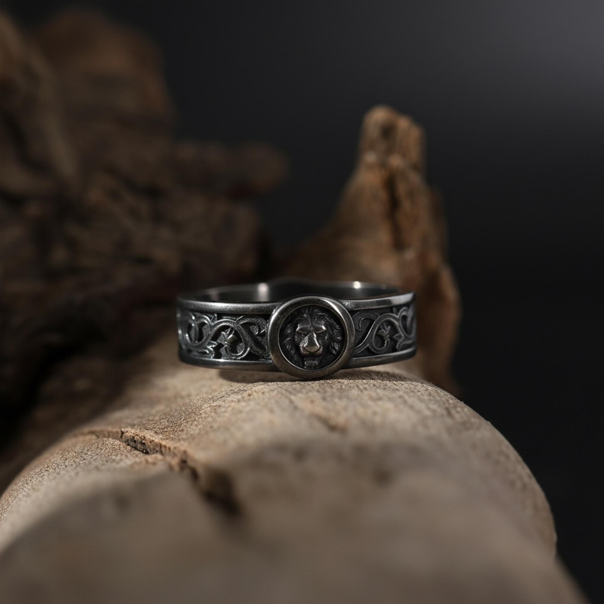 Handcrafted lion spirit band ring, rhodium plated sterling silver animal jewelry, and symbolic statement ring designed for those who are drawn to strength, leadership, and inner power. This striking ring features a bold lion-inspired design, creating a look that feels powerful, spiritual, and timeless
