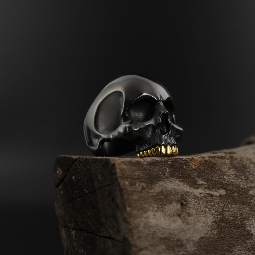 Creepy Skull Head Ring: Memento Mori Ring, Biker Ring for Men, Large Skeleton Head Ring, Gothic Thumb Ring