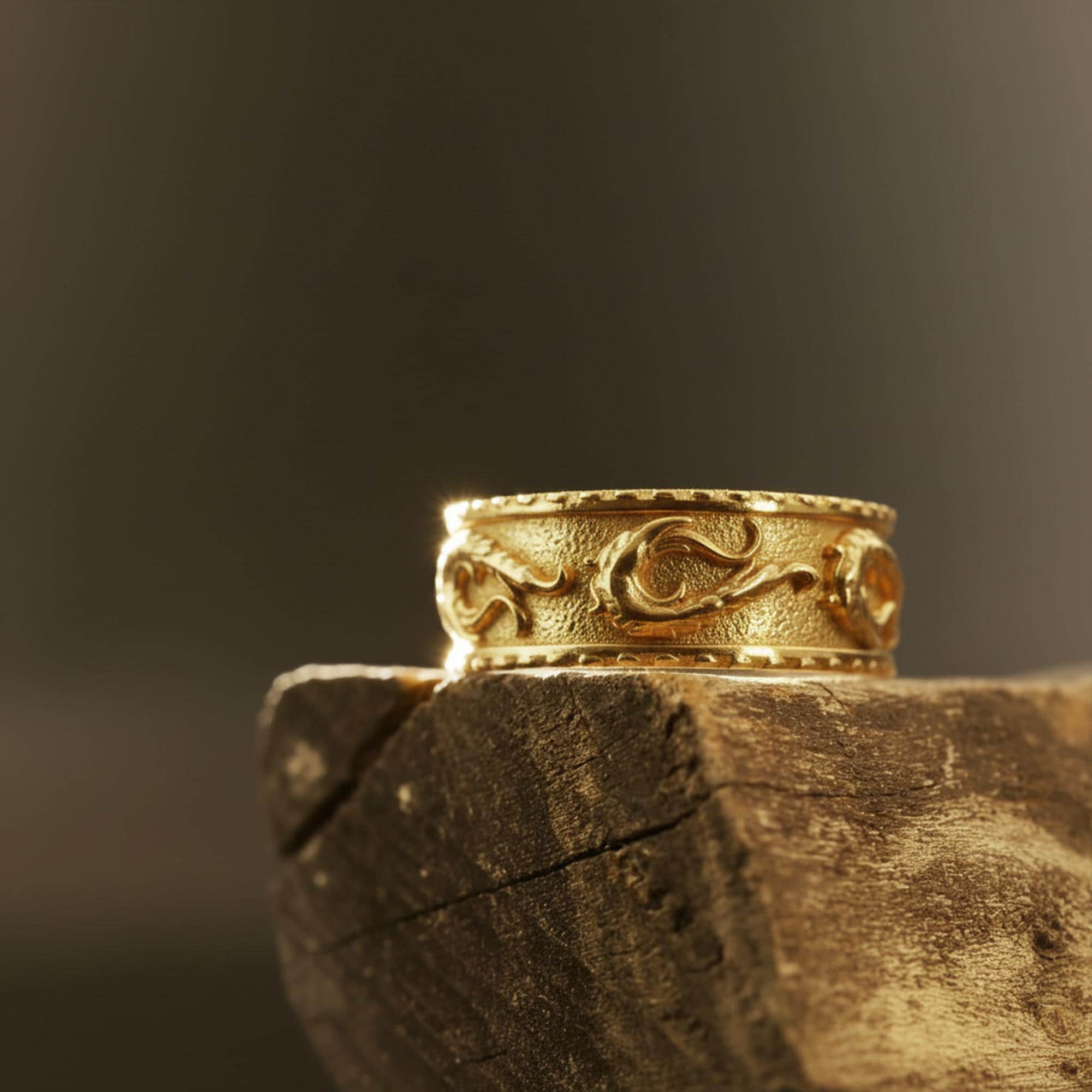 Rhodium Plated Dragon Band Ring: Wind Pattern Band, Waves Nature Inspired Jewelry