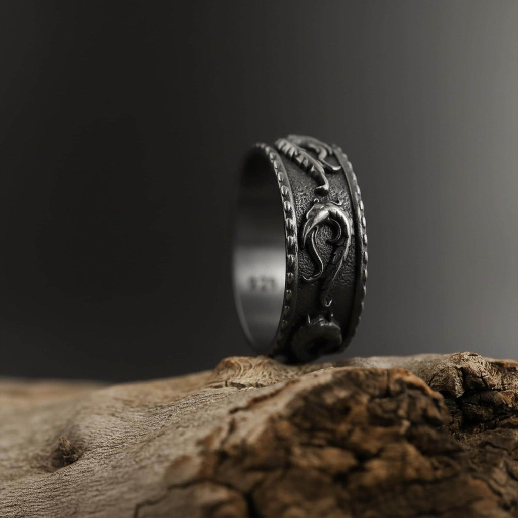 Sterling Silver Wind Band Ring: Wide Band Floral Ring, Nature Inspired Band Ring for Men, Wedding Band Men