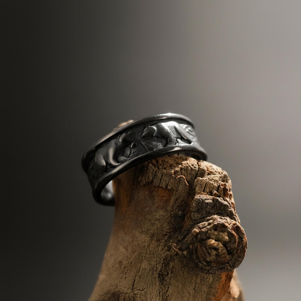 Gold Plated Bears Band: Nordic Grizzly Animal Jewelry, Handmade Berserker Band