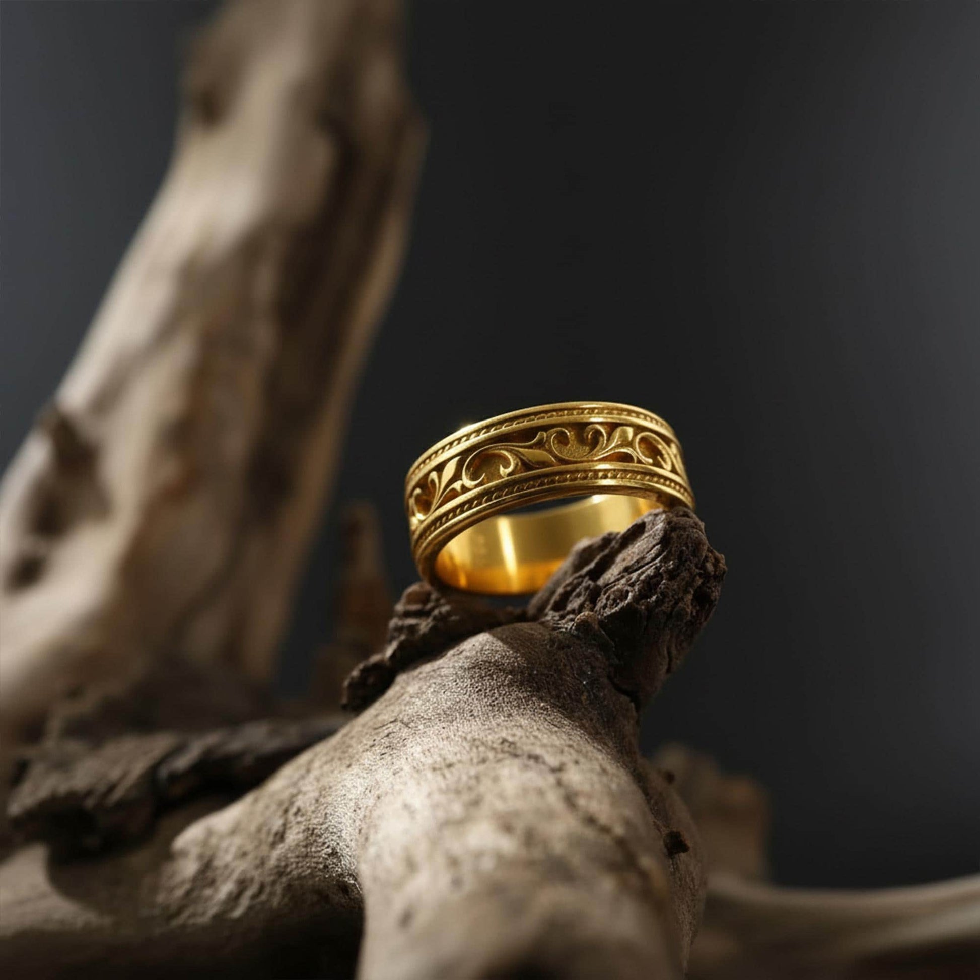 Sterling Silver Vintage Men's Band: Engraved Scrollwork Wedding Ring