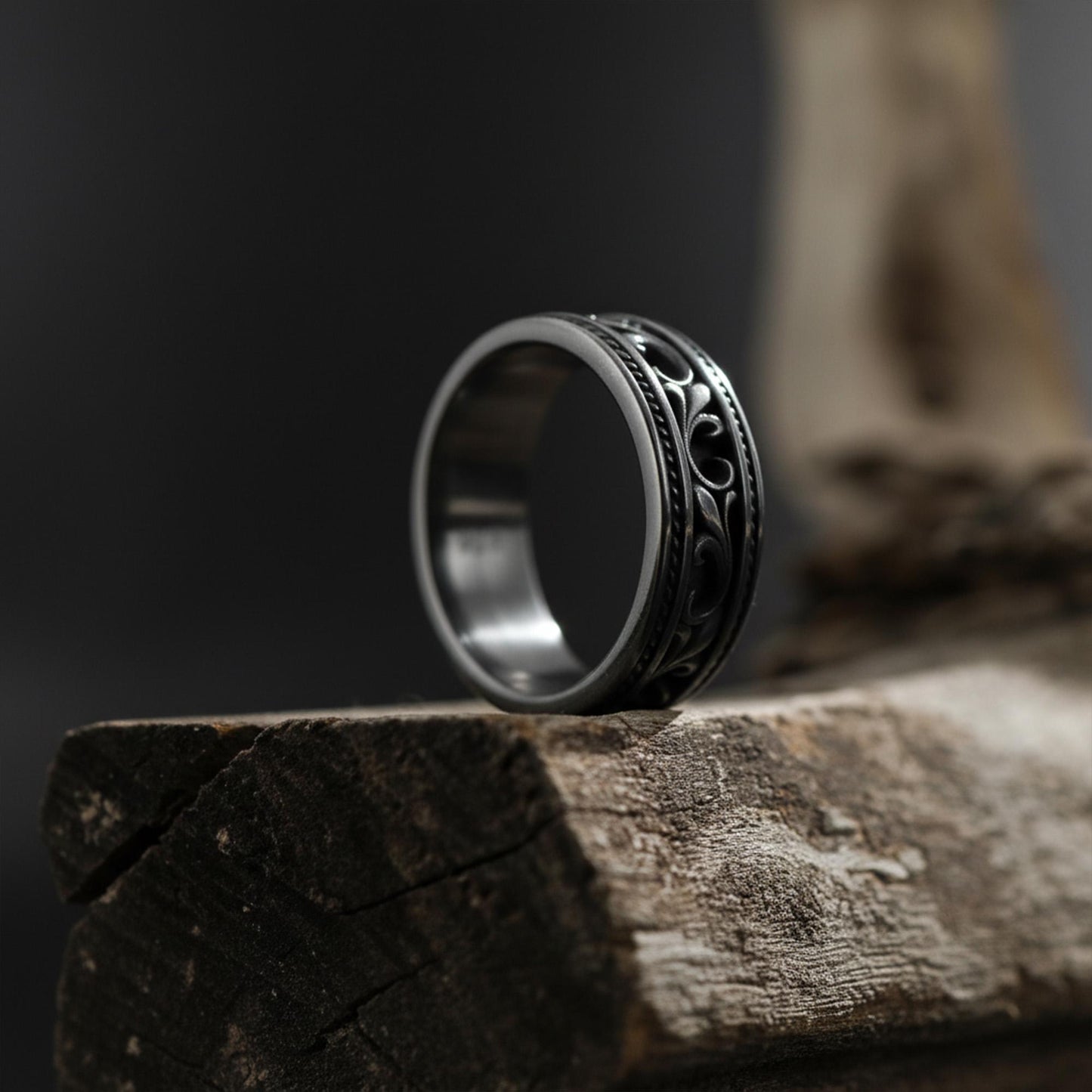 Sterling Silver Vintage Men's Band: Engraved Scrollwork Wedding Ring