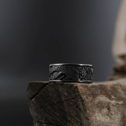 Sterling Silver Japanese Sun Crane Band Ring: Cultural Symbolic Jewelry