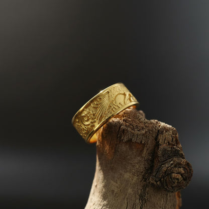 Sterling Silver Japanese Sun Crane Band Ring: Cultural Symbolic Jewelry