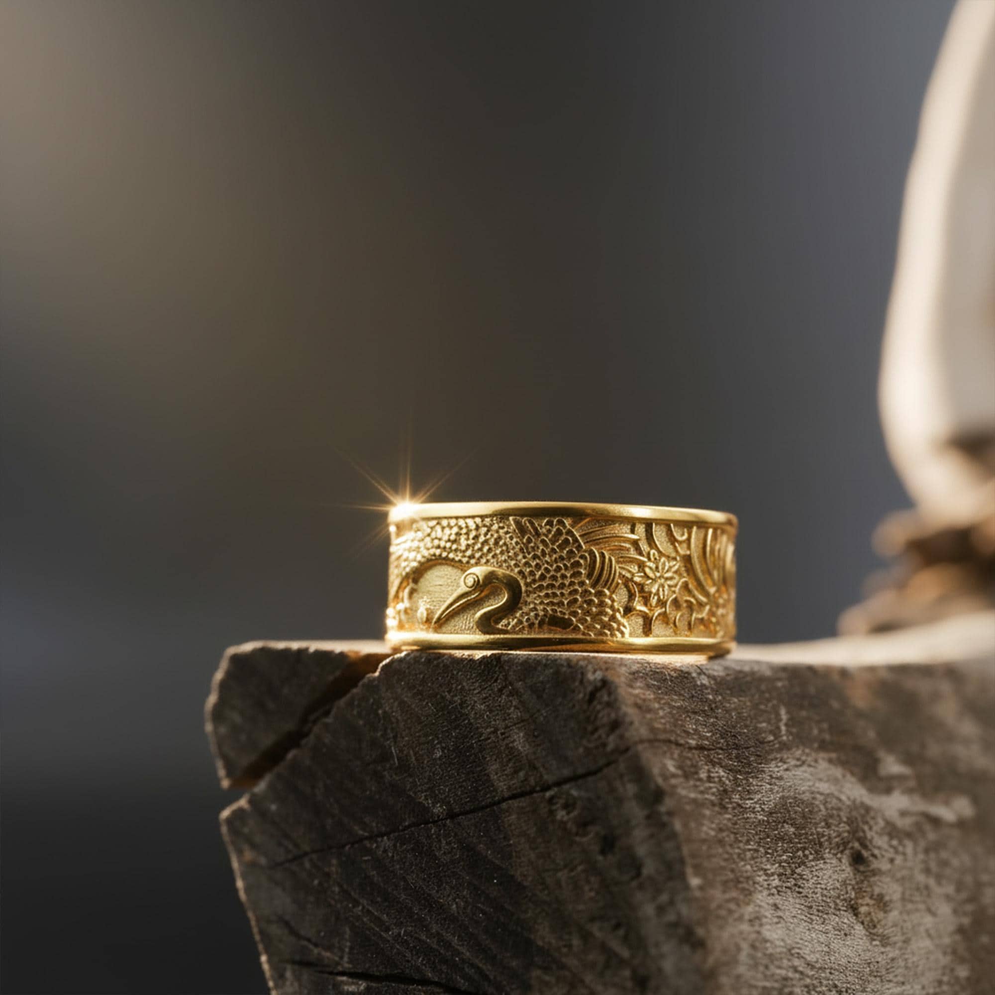 Gold Plated Shadoof Band Ring: Traditional Band Ring, Men's Silver Jewelry, Asian Oriental Ring, Japanese Jewelry