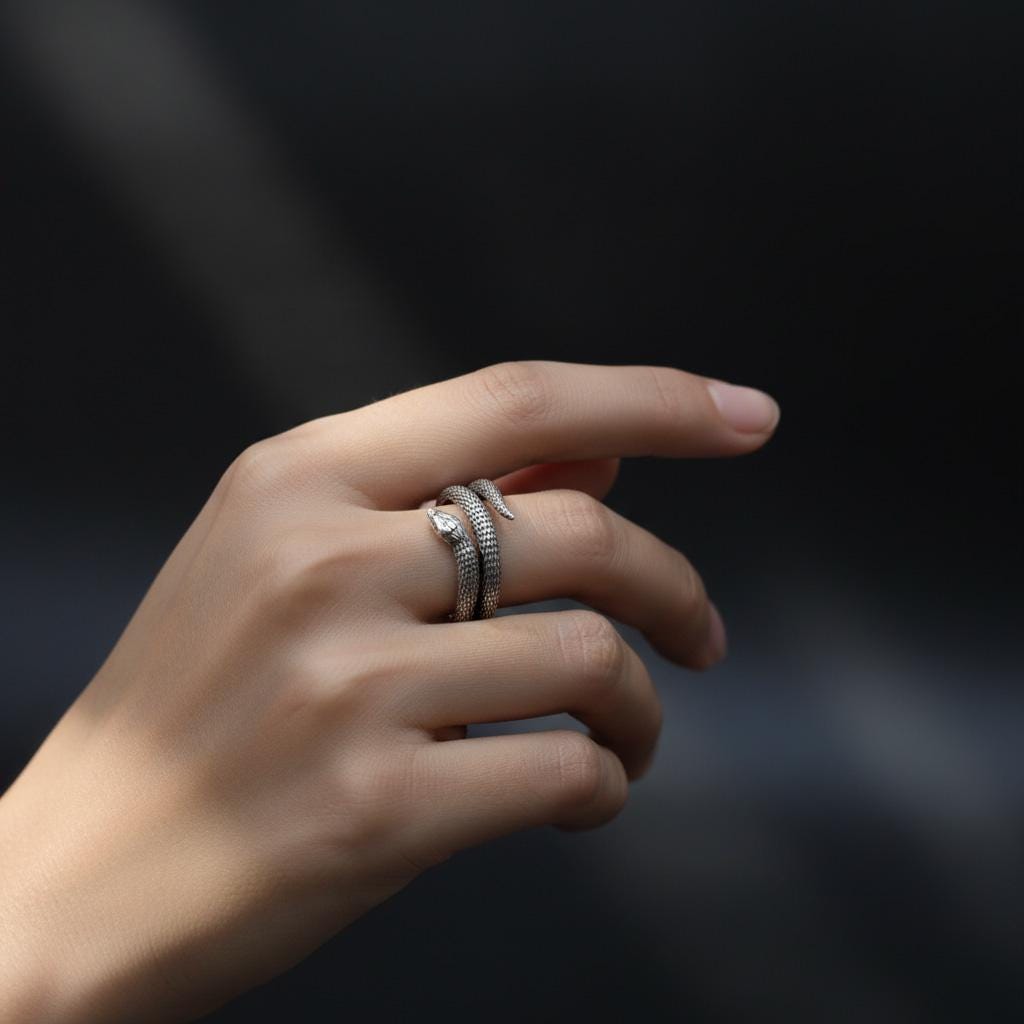 Twisted Snake Ring: 925 Silver Gothic Serpent Band, Handmade Reptile Jewelry