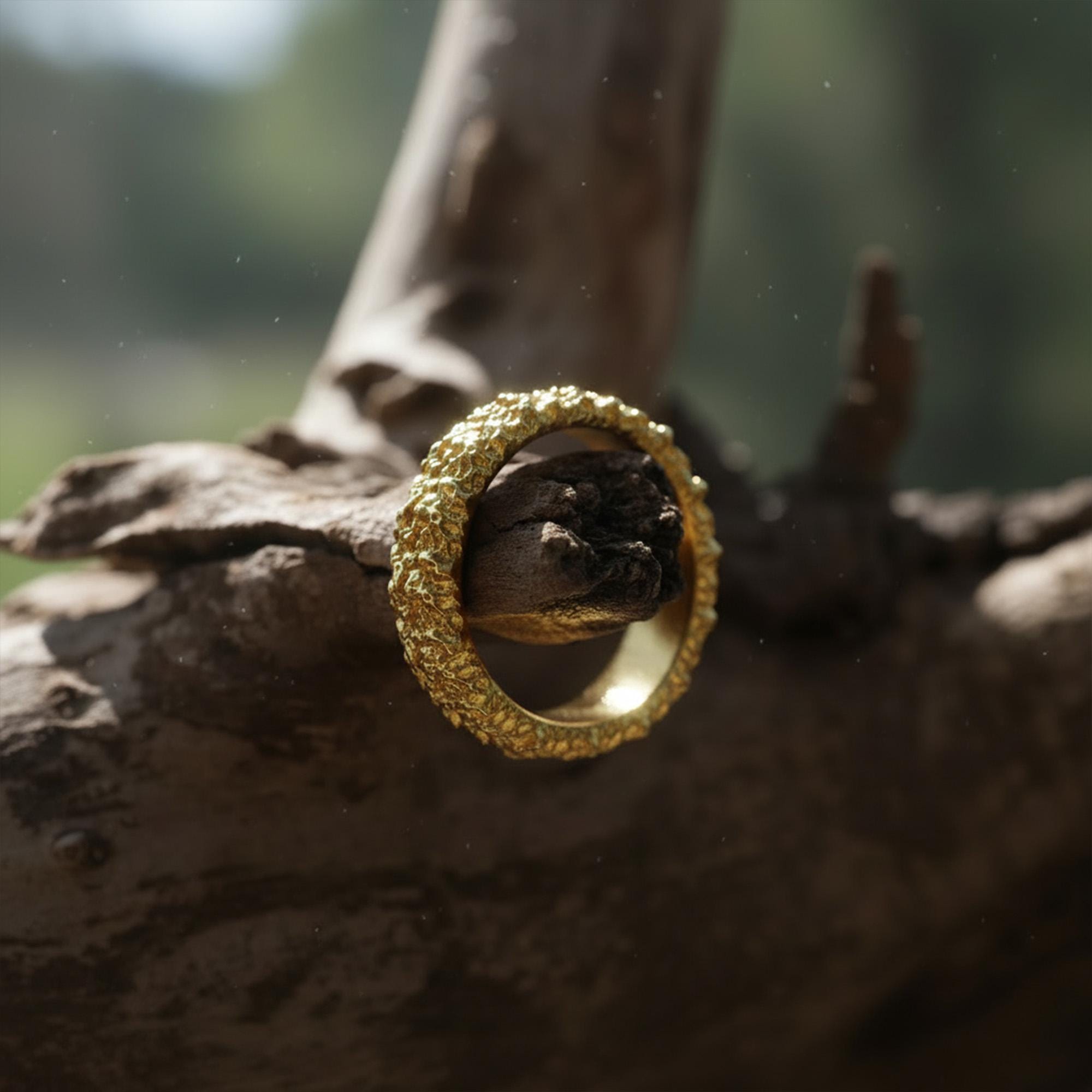 Gold Plated Asymmetric Band Ring: Silver Textured Wide Wedding Band, Unique Men's Jewelry