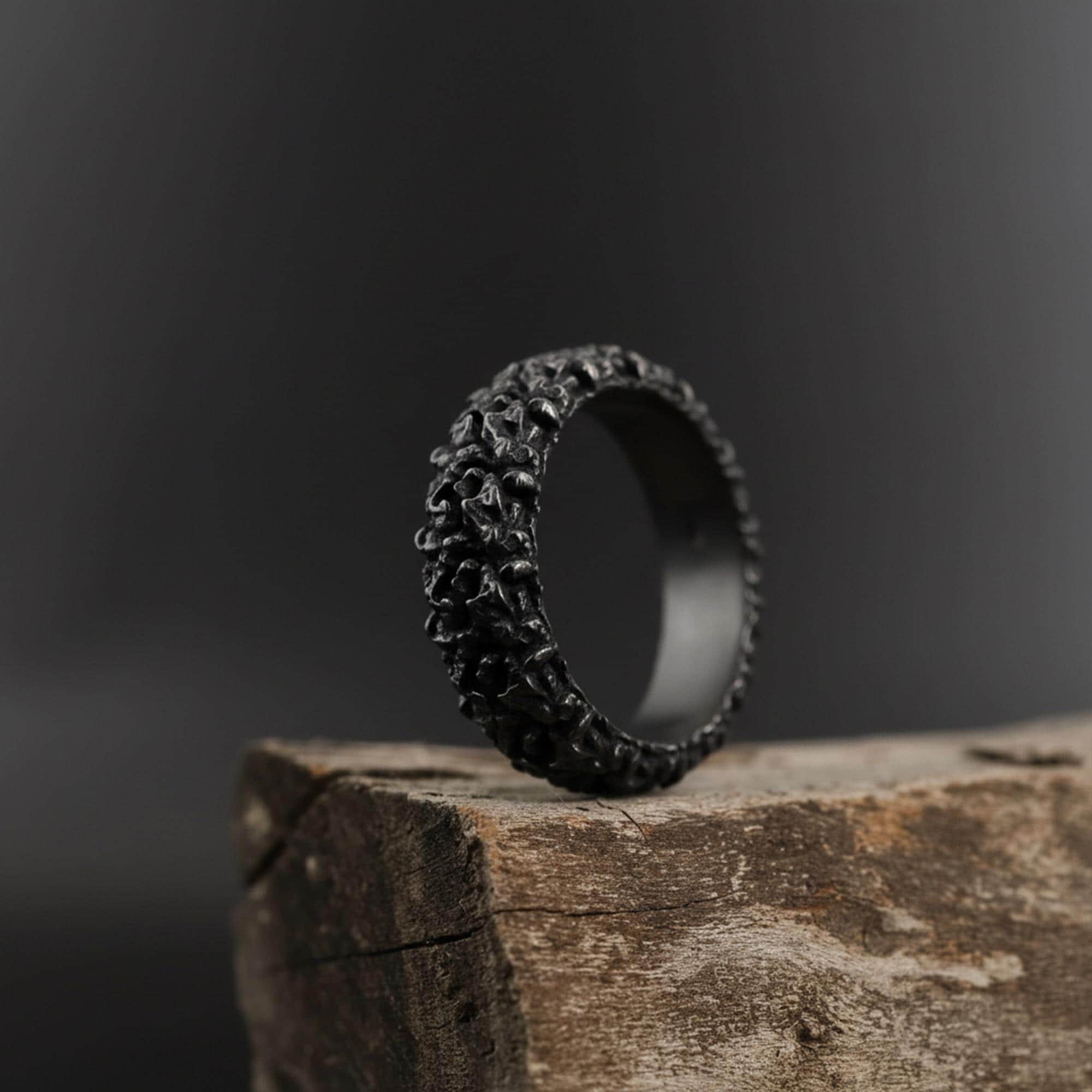 Gold Plated Asymmetric Band Ring: Silver Textured Wide Wedding Band, Unique Men's Jewelry