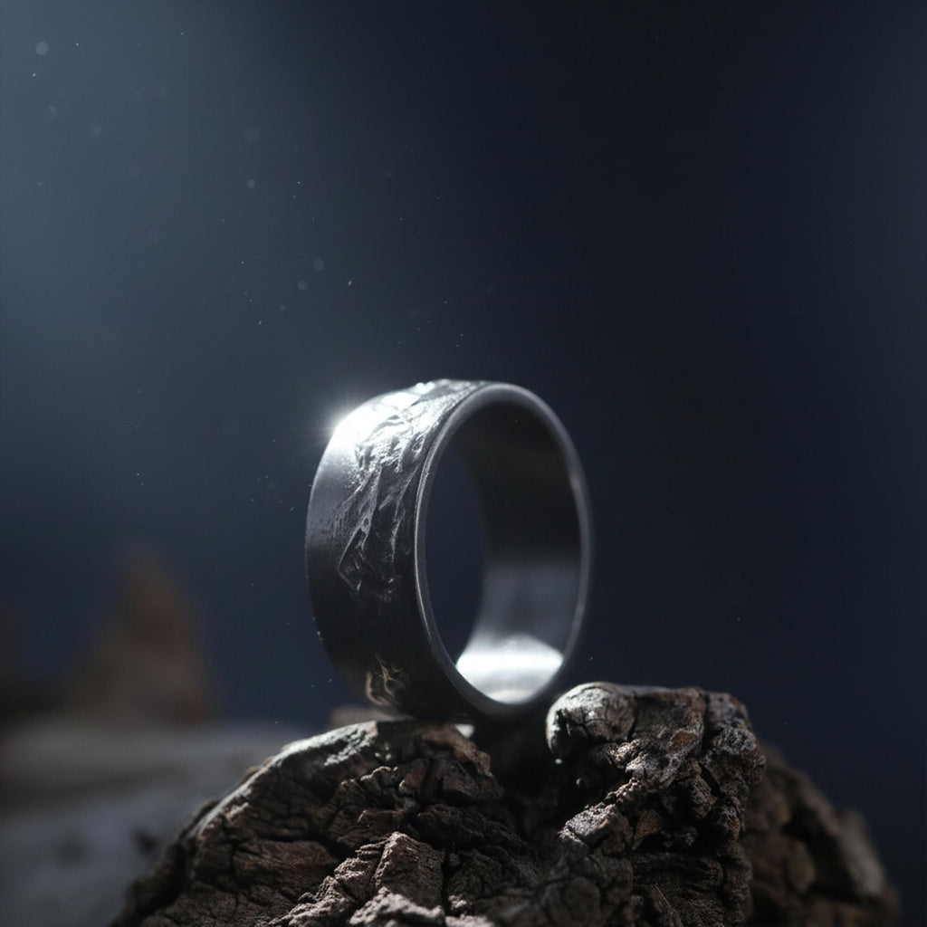 Mountain Range Band Ring: Men Unique Wedding Band, Men Engraved Engagement Ring, Anniversary Natural Ring