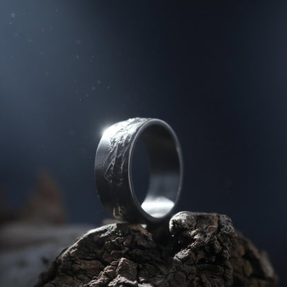 Mountain Range Band Ring: Men Unique Wedding Band, Men Engraved Engagement Ring, Anniversary Natural Ring