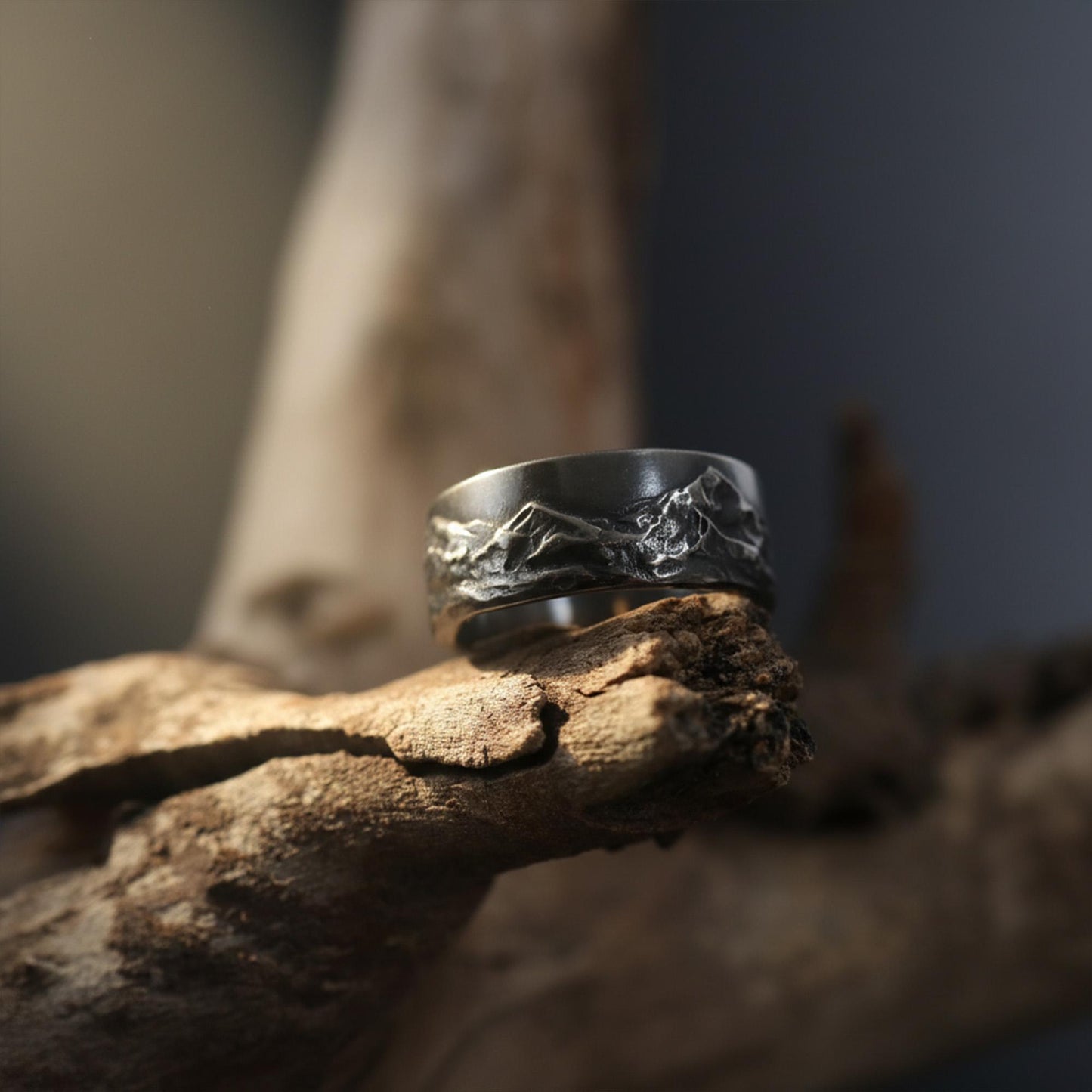Mountain Range Band Ring: Men Unique Wedding Band, Men Engraved Engagement Ring, Anniversary Natural Ring