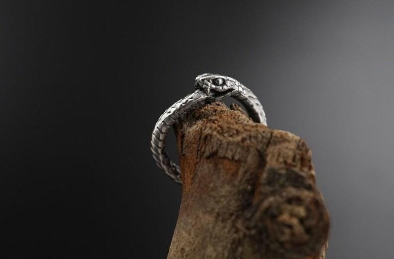 Rhodium Plated Ouroboros Snake Ring | Serpent Eternity Symbol Band, Rebirth Jewelry