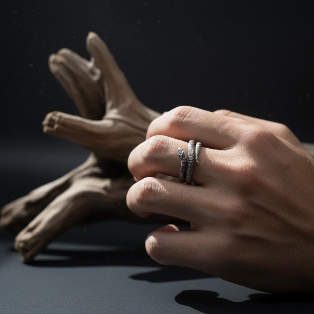 Twisted Snake Ring: 925 Silver Gothic Serpent Band, Handmade Reptile Jewelry