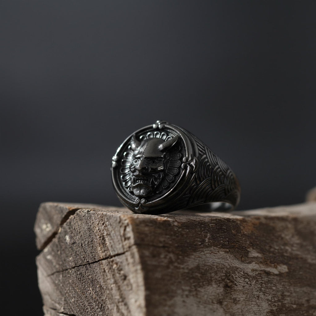 Handmade Sterling Silver Hannya Mask Ring: Japanese Oni Demon