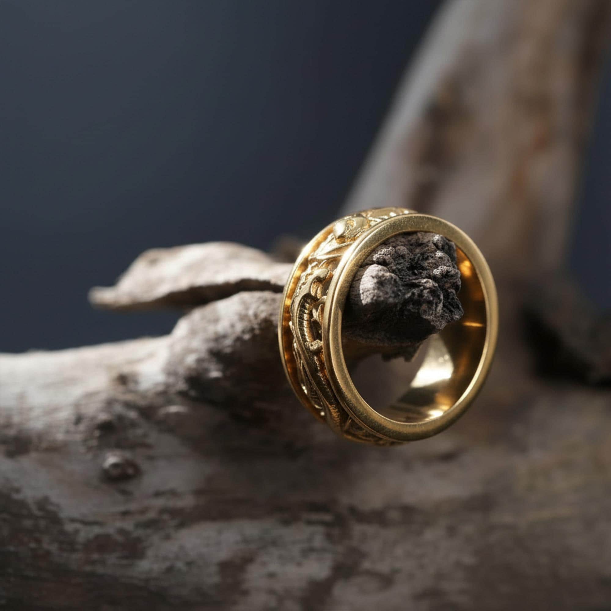 Gold Plated Dragon Koi Carp Band Ring: Japanese Symbolic Statement Jewelry, Fish Band Ring