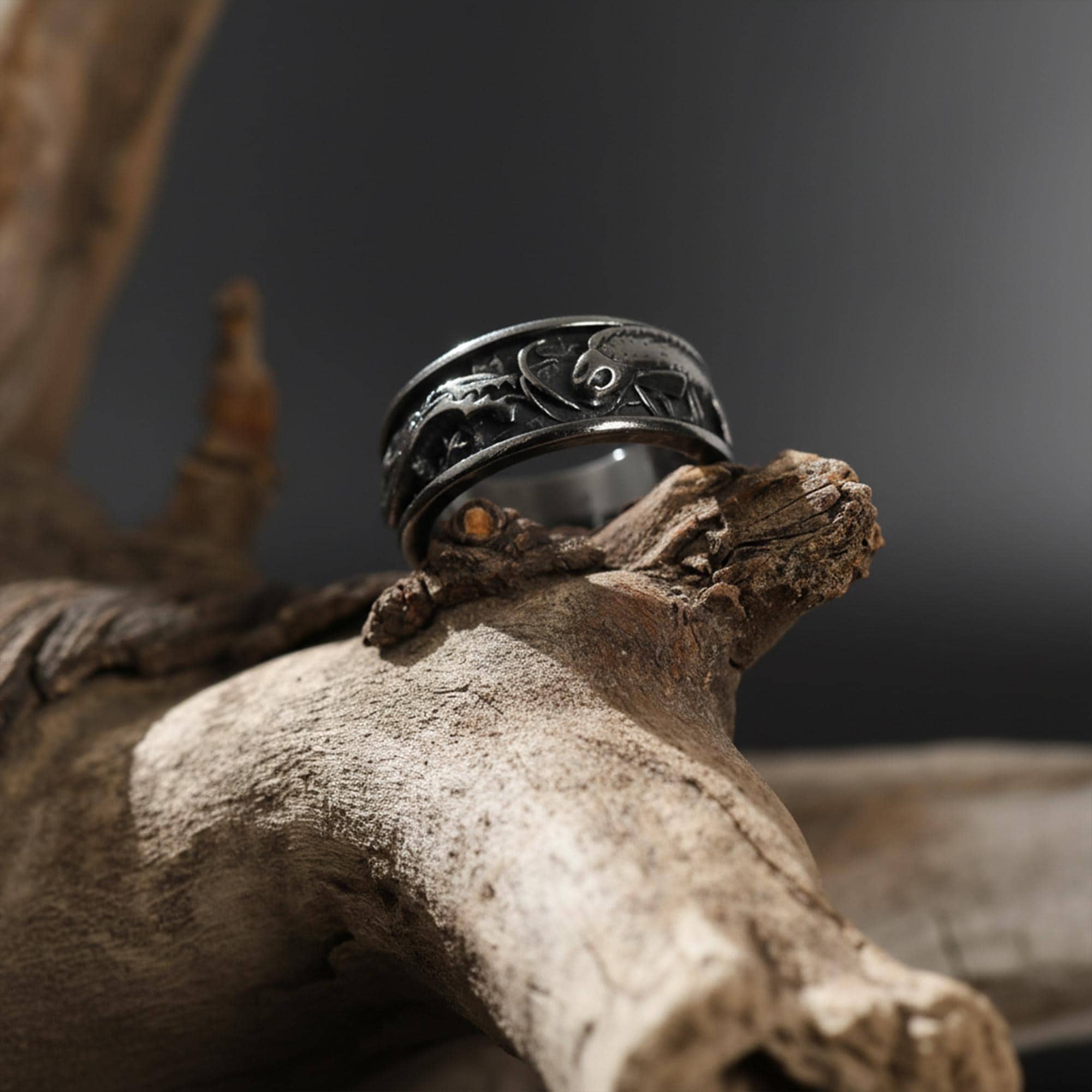 Gold Plated Dragon Koi Carp Band Ring: Japanese Symbolic Statement Jewelry, Fish Band Ring