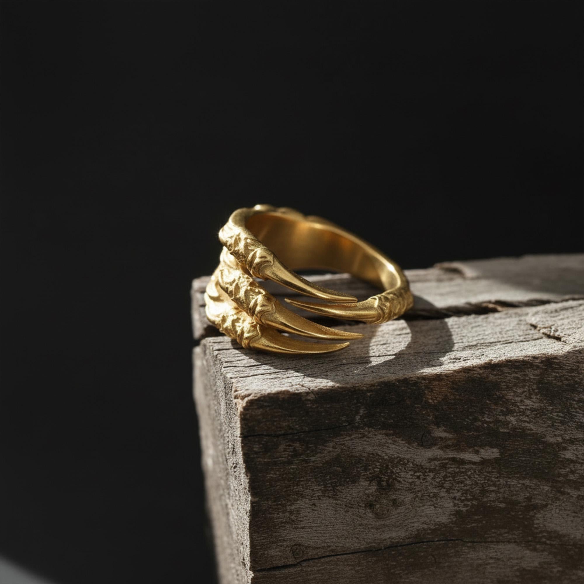 Handmade Gold Plated Dragon Claw Ring: Gothic Mens Jewelry