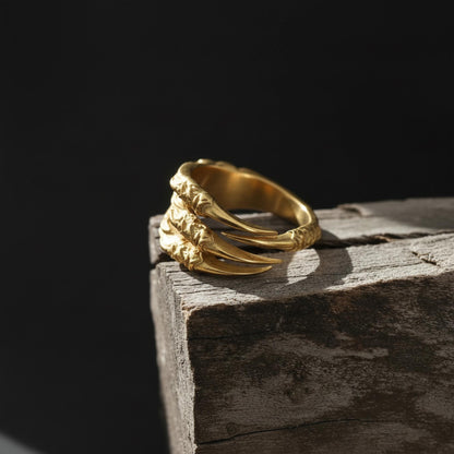 Handmade Gold Plated Dragon Claw Ring: Gothic Mens Jewelry