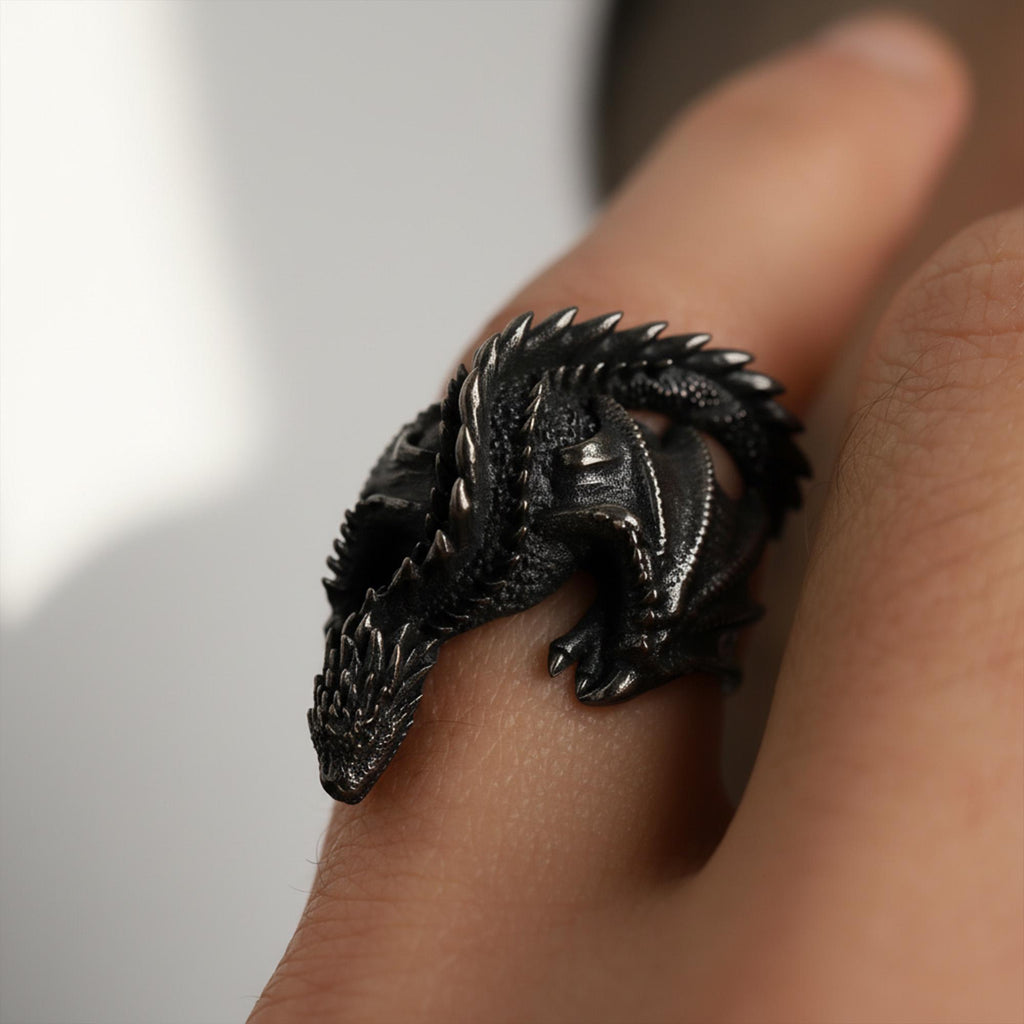 Gold Dragon Wrap Ring: Detailed Fantasy Mythology Statement Jewelry