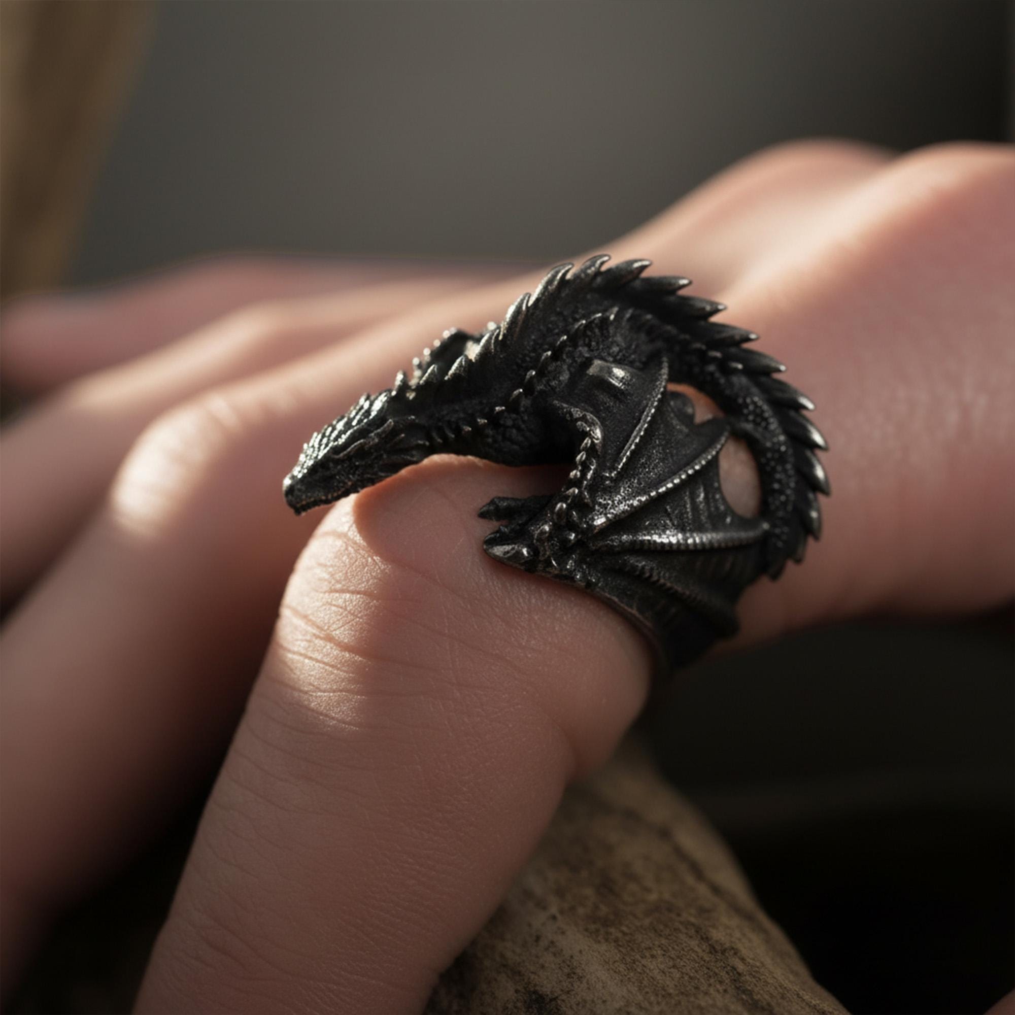 Gold Dragon Wrap Ring: Detailed Fantasy Mythology Statement Jewelry