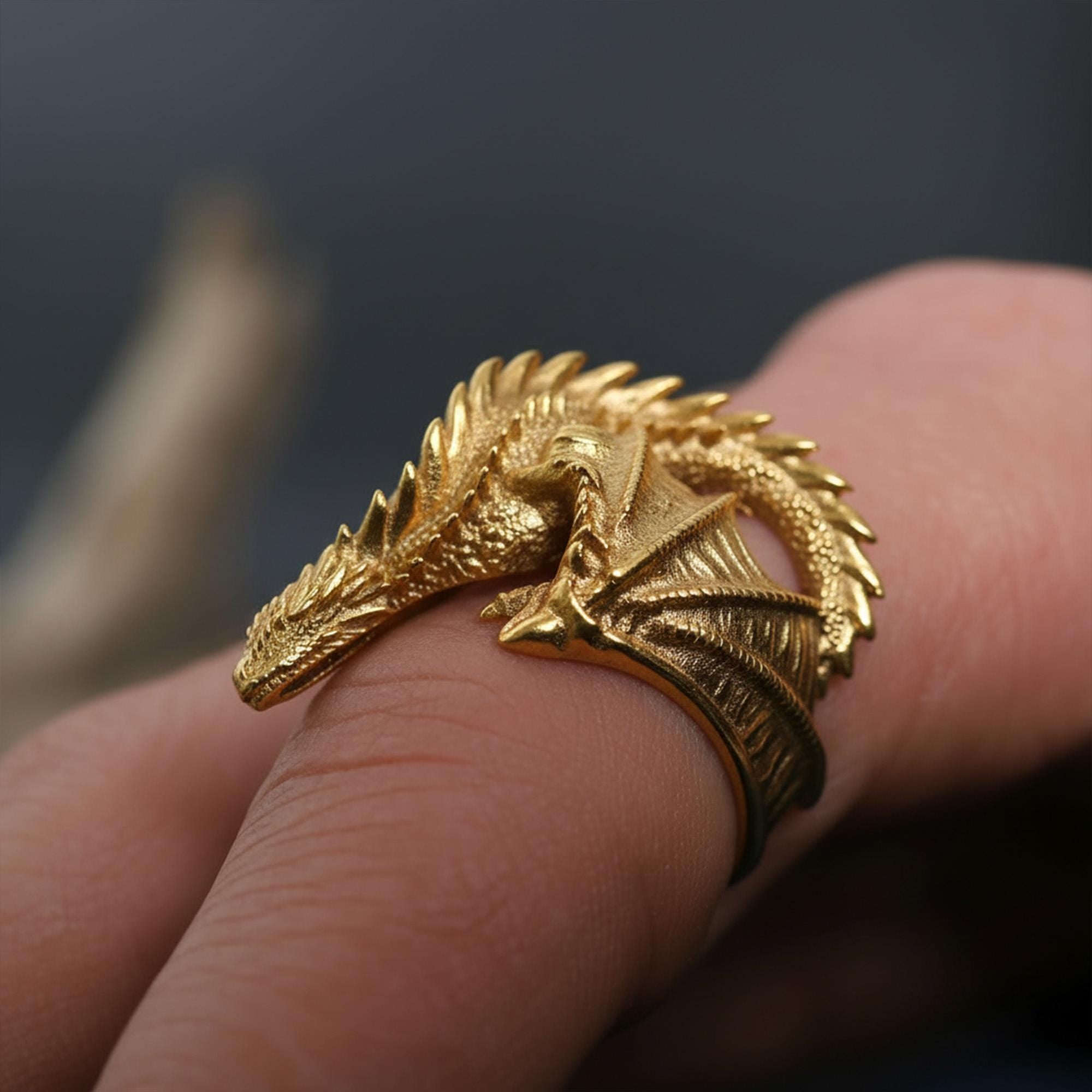 Gold Dragon Wrap Ring: Detailed Fantasy Mythology Statement Jewelry