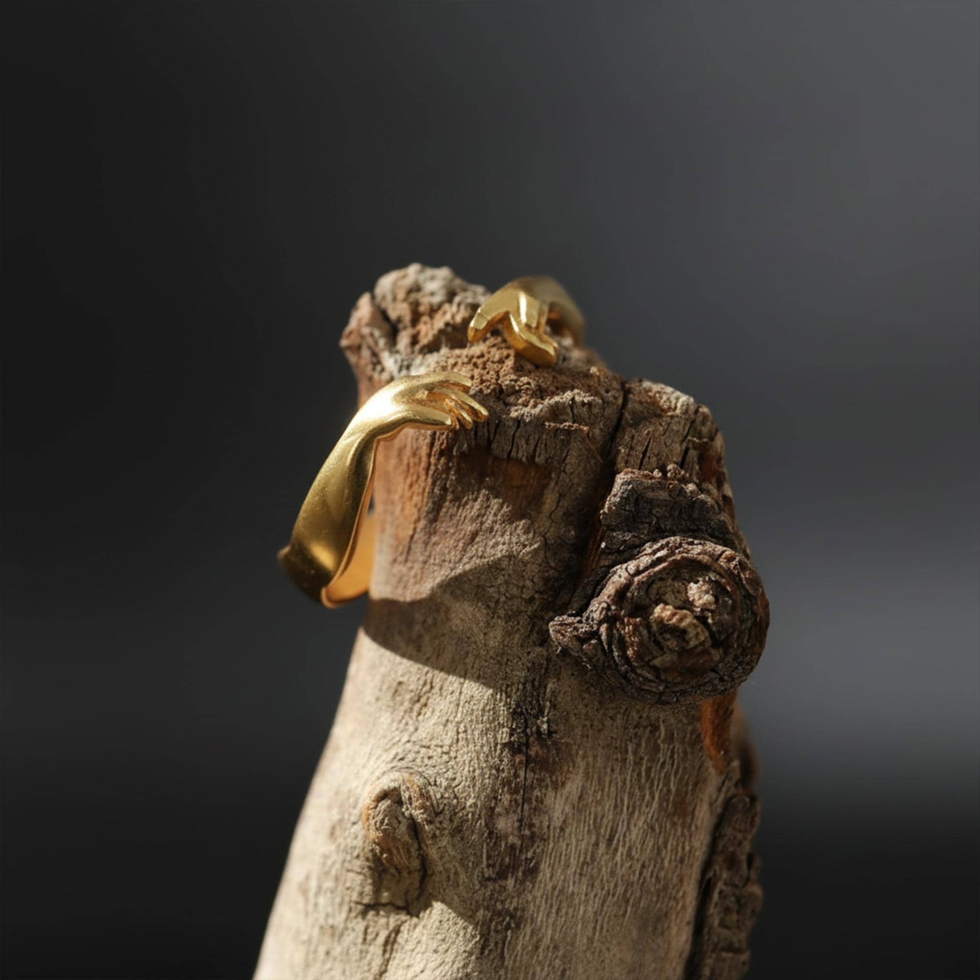 14K Solid Gold Hands Ring: Adjustable Creation of Adam Jewelry