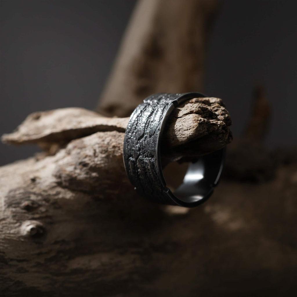 Handmade Textured Wide Band Ring: Sterling Silver Statement Wedding Band