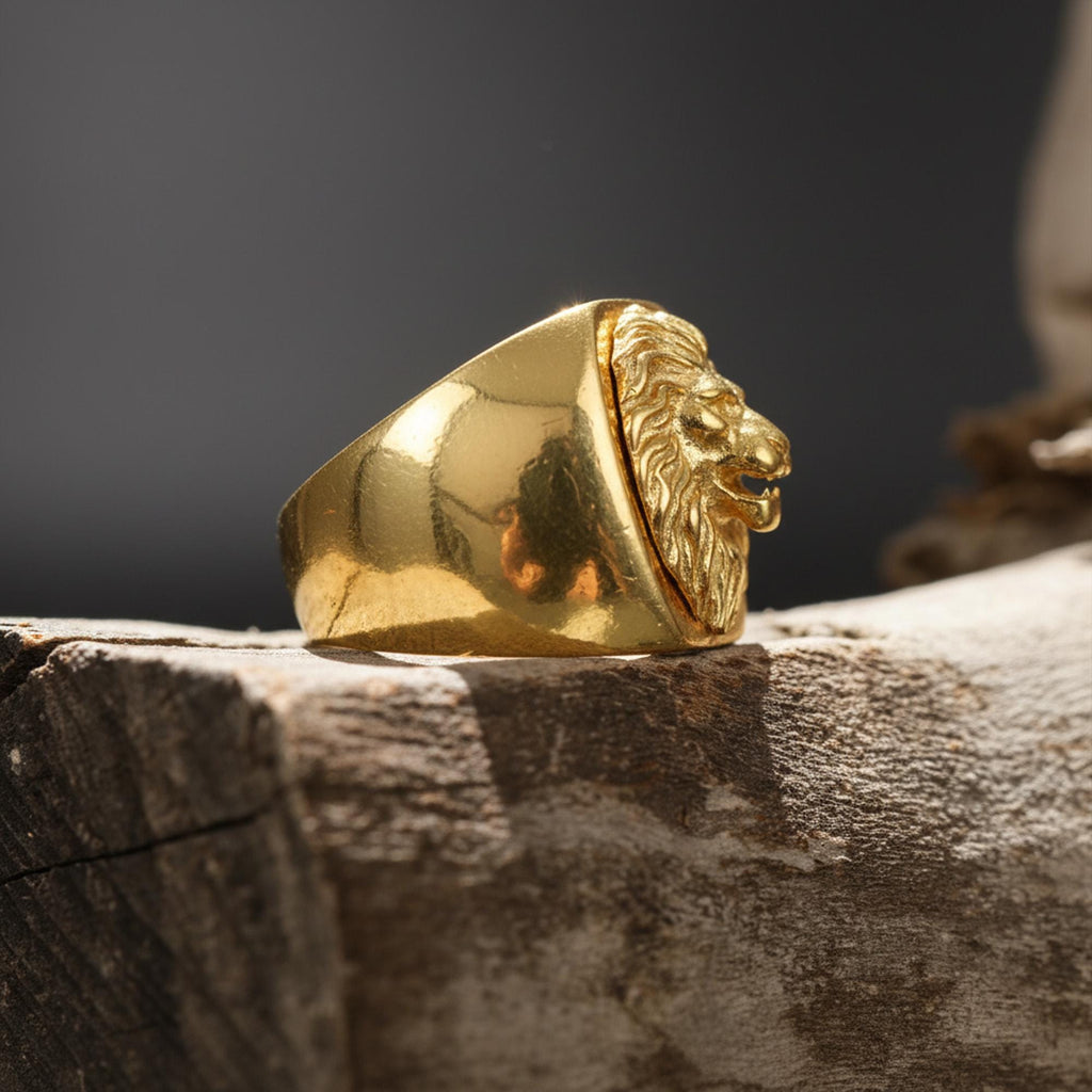 14K Solid Gold Lion Signet Ring: Handmade Statement Jewelry